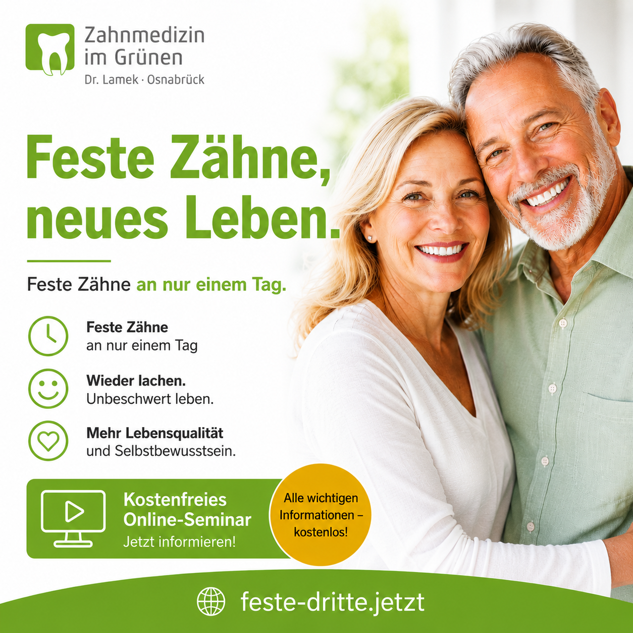 Dr. Marc Lamek - Zahnmedizin im Grünen Facebook ad: Feste Zähne. Neues Leben. Lösung aus Osnabrück