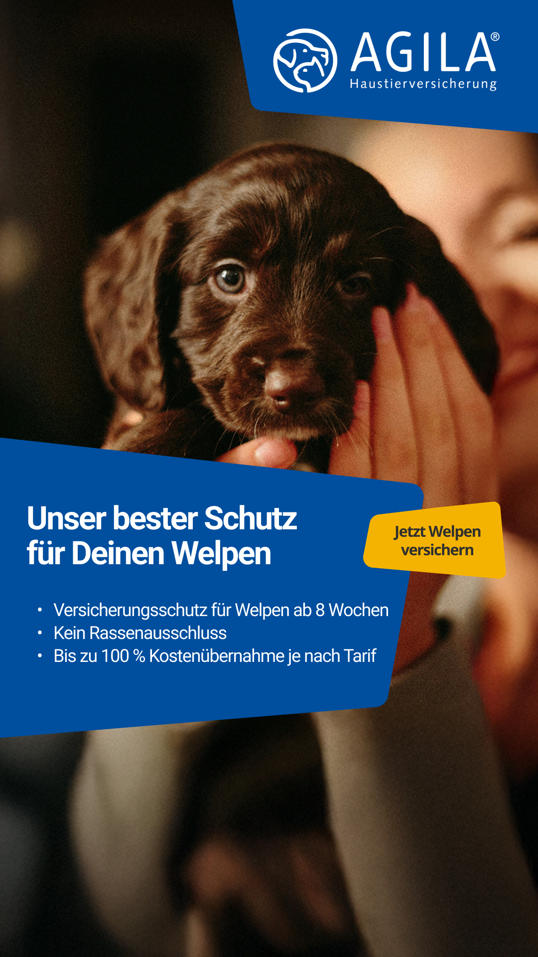 AGILA Haustierversicherung Facebook ad: Welpenversicherung