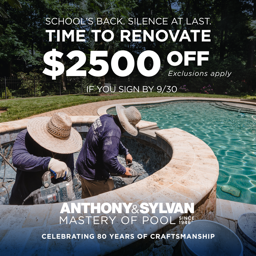 Anthony & Sylvan Pools Facebook ad: $2500 Off Pool Renovations-Ends 9/30