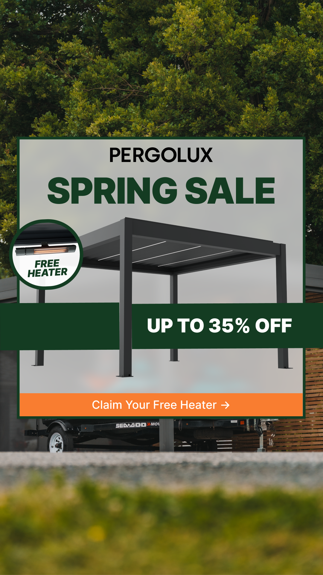 pergolux.au Facebook ad: Stock Moving Fast, Shop Now