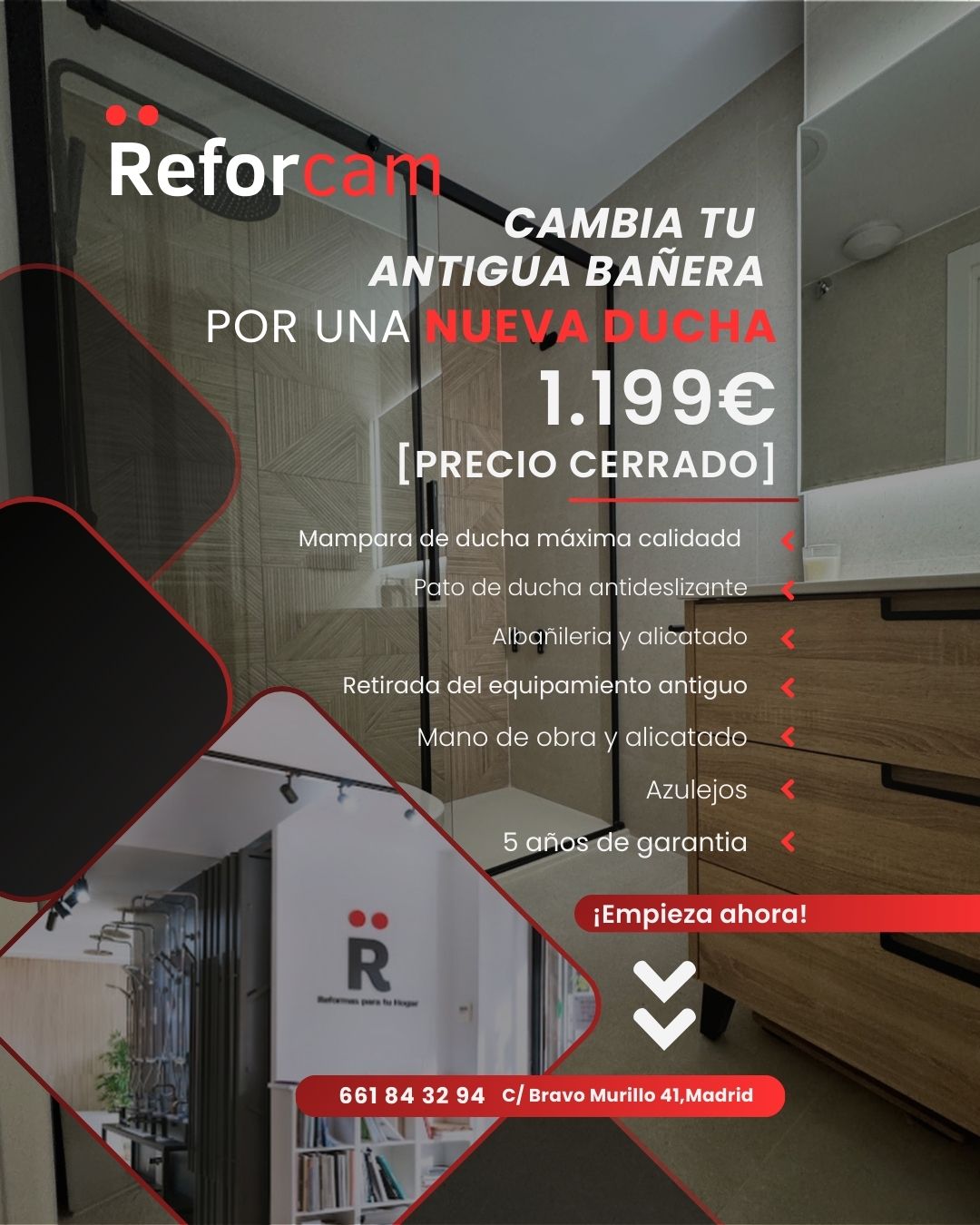 Reforcam Facebook ad: 4,4 de 5 en más de 200 reseñas de Google.