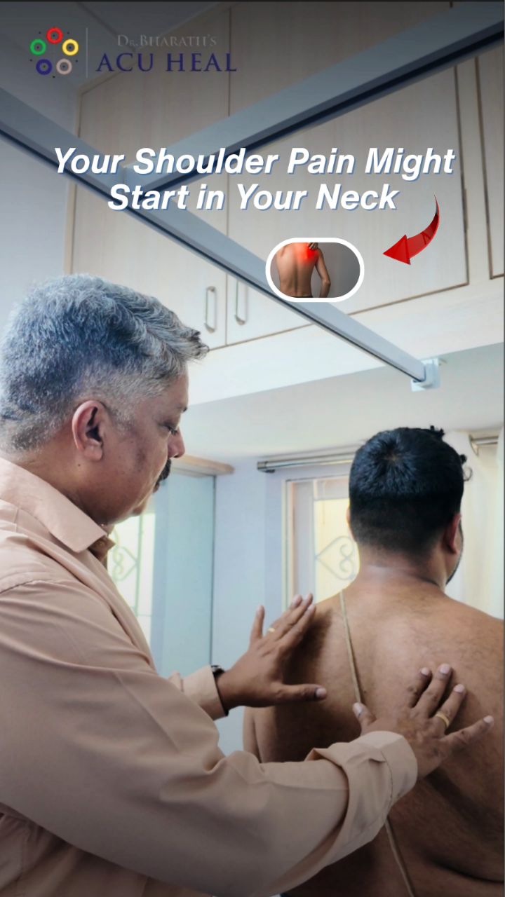 Dr. Bharath's Acu Heal Facebook ad: Shoulder blade pain isn't always a shoulder problem.