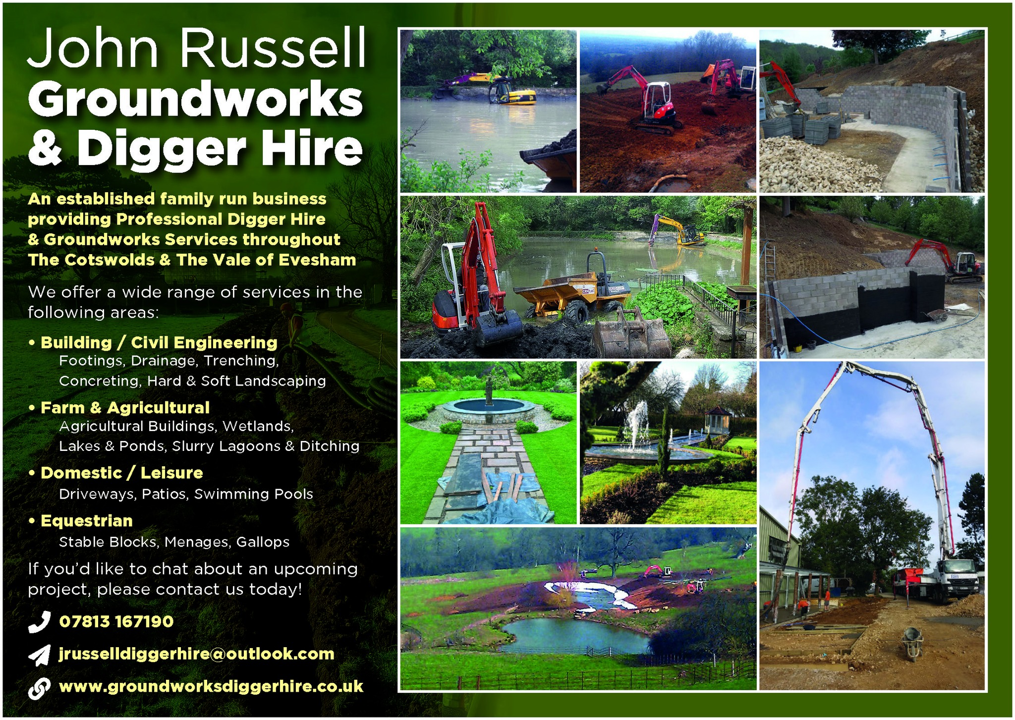 J Russell Digger Hire LTD Facebook ad: Contact Us