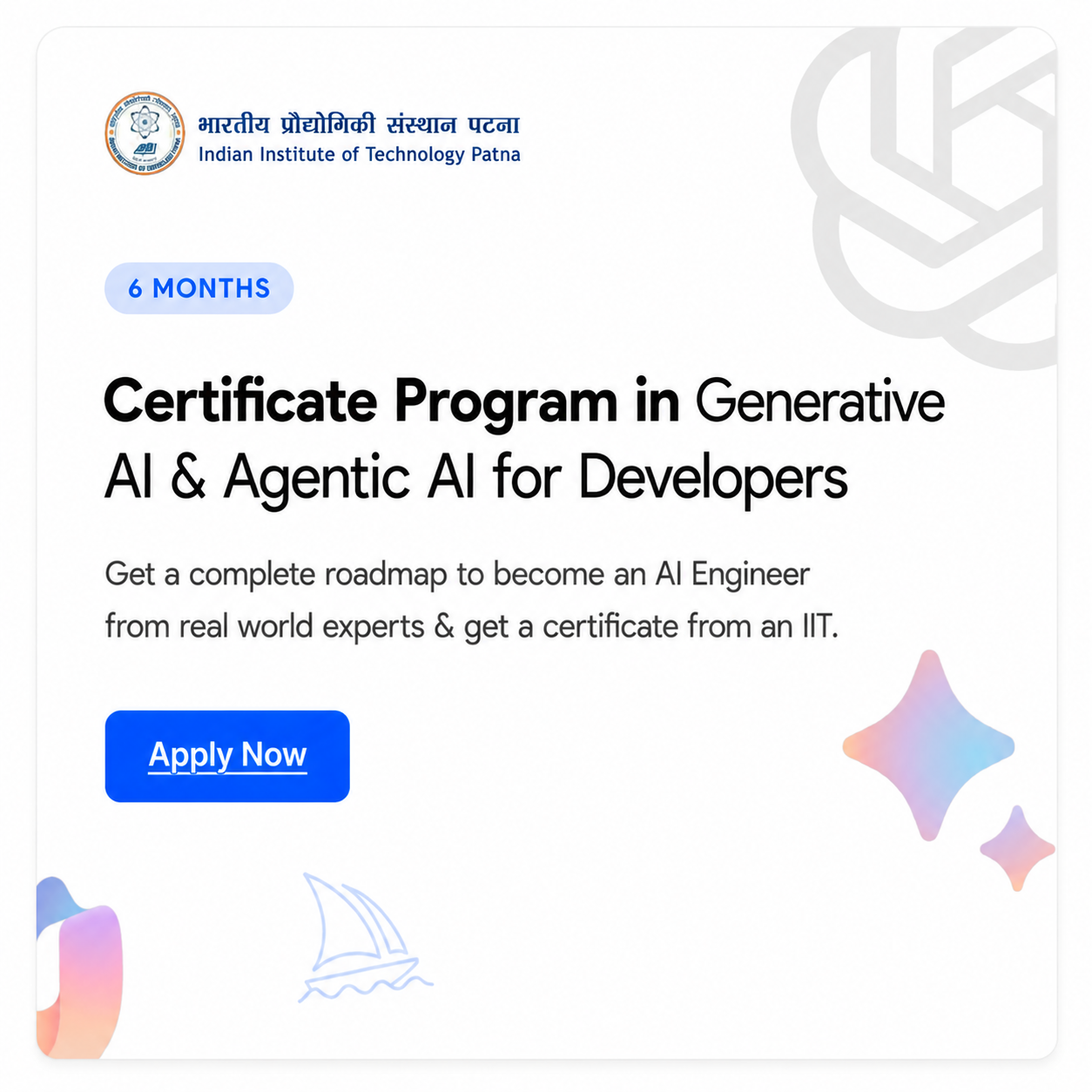 Generative AI Certificate Program by IIT Patna Facebook ad: Gen AI for Developers by IIT