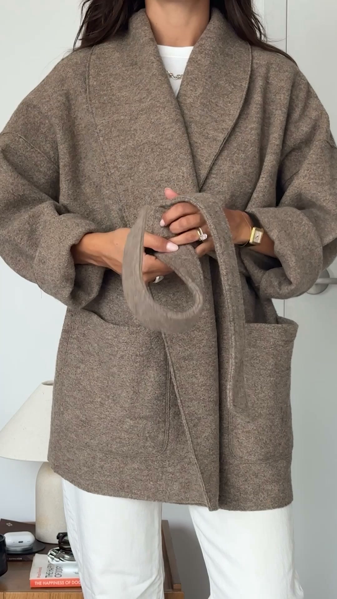 Buck Mason Women's Facebook ad: Felted Wool Wrap Coat