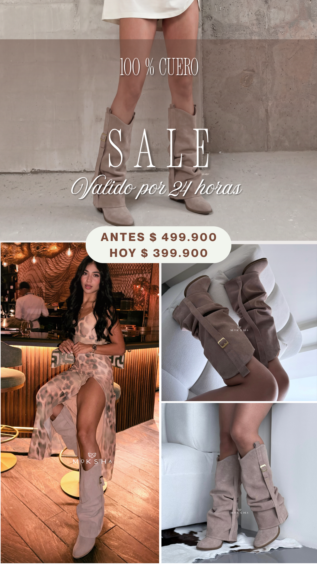Moksha boutique 2019 Facebook ad: Solo por 24 horas: Ahorra $100.000