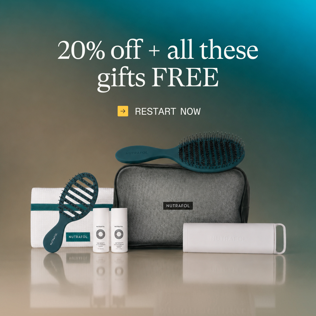 Nutrafol Facebook ad: Save 20% + free gifts ($95 value).
