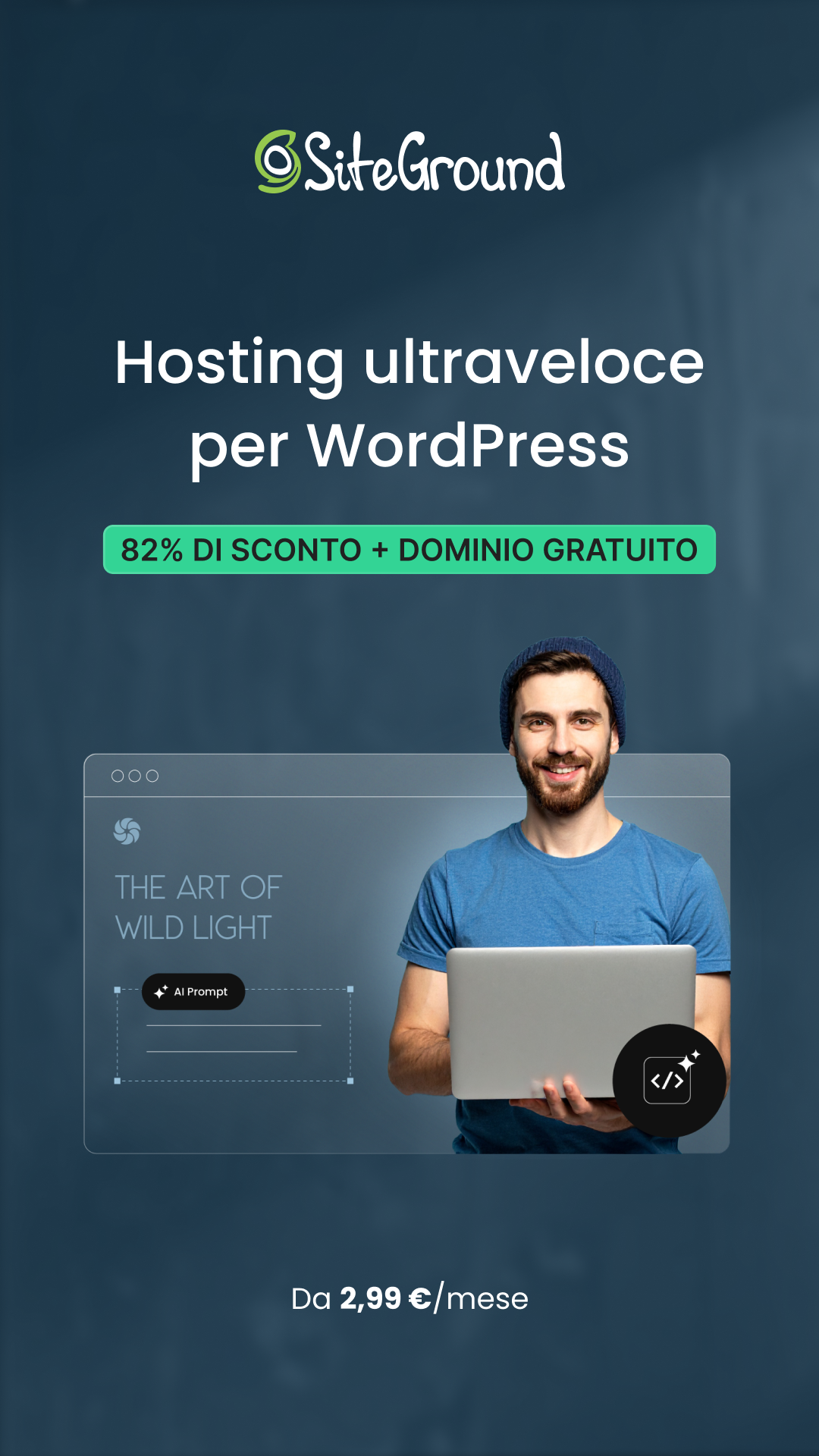 SiteGround Facebook ad: WEB HOSTING GESTITO PER WORDPRESS