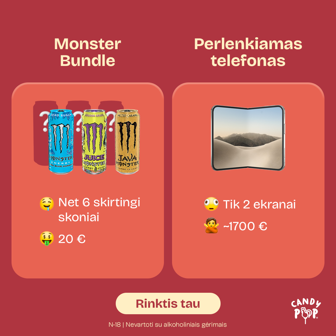 Candy POP Facebook ad: Šiuos skonius per lengva pamilti.