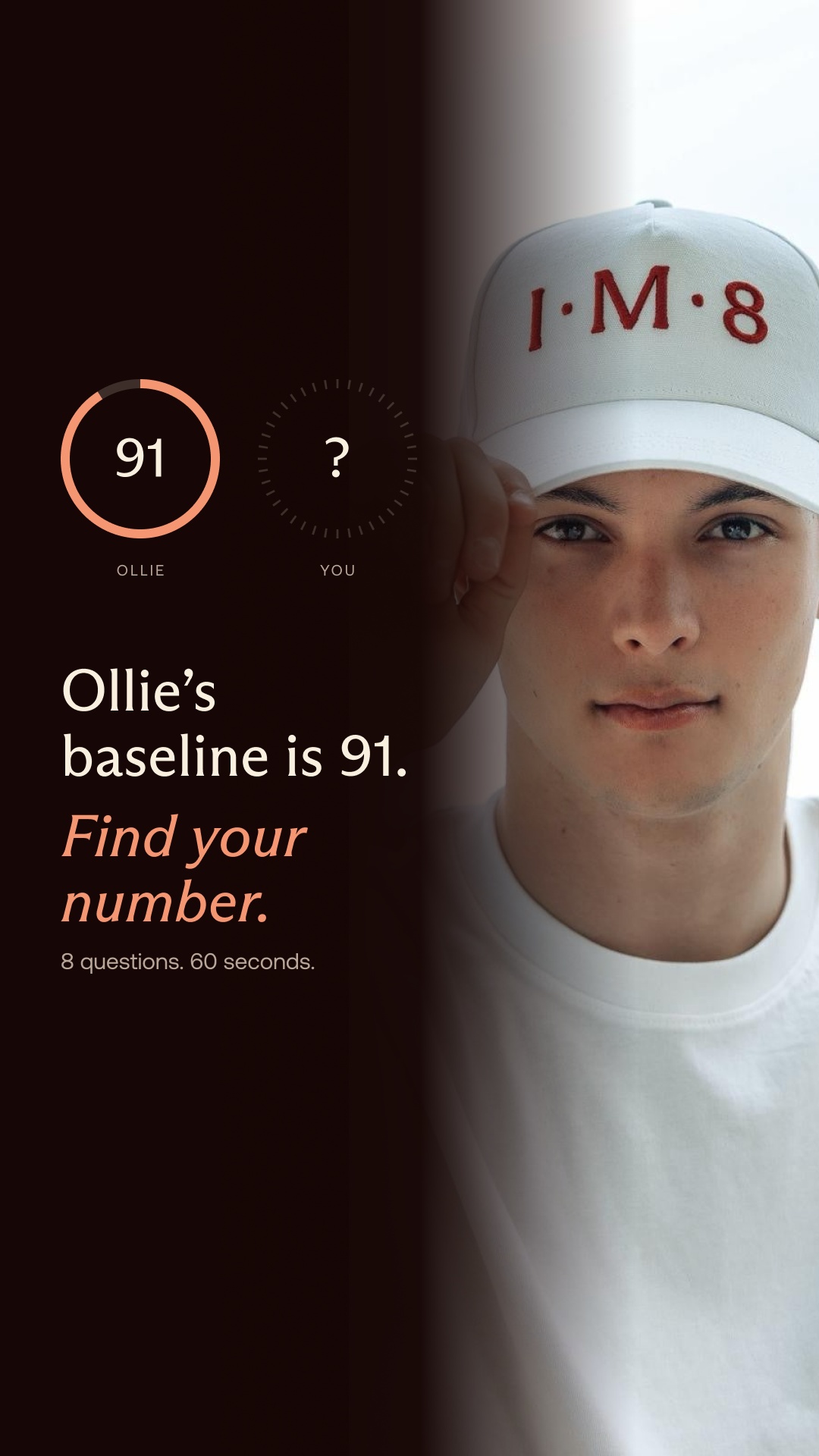 IM8 Health Facebook ad: Ollie's Baseline Is 91. Find Your Number.