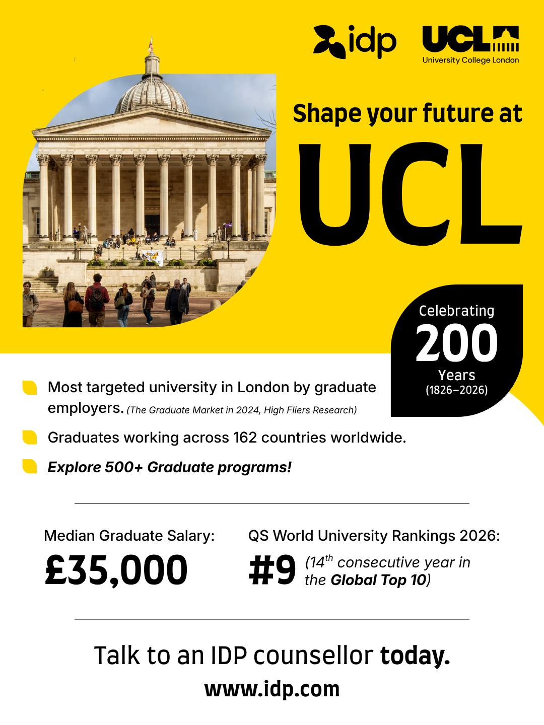 IDP Education Facebook ad: UCL (University College London) | Courses, Rankings…