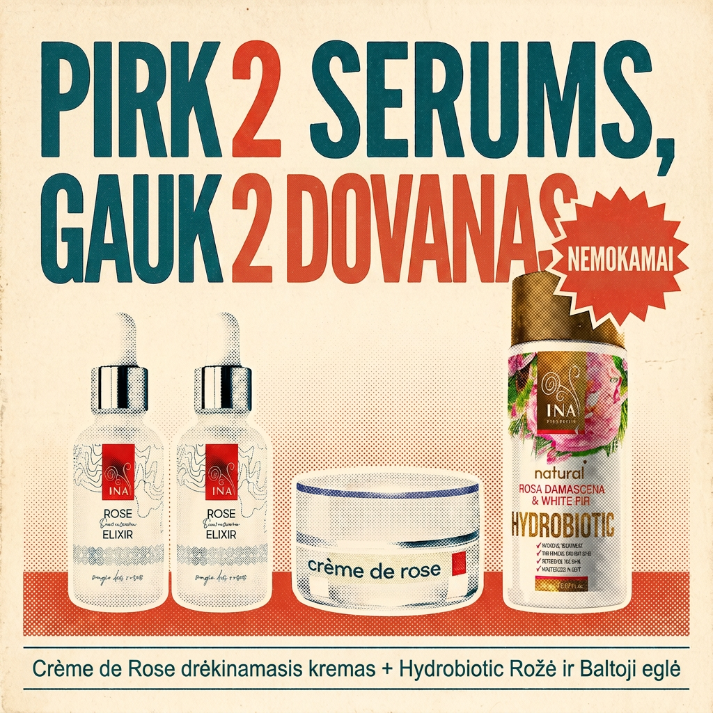 Organinė Kosmetika - InaEssentials.LT Facebook ad: Pirk 2 serumus ir gauk 2 dovanas