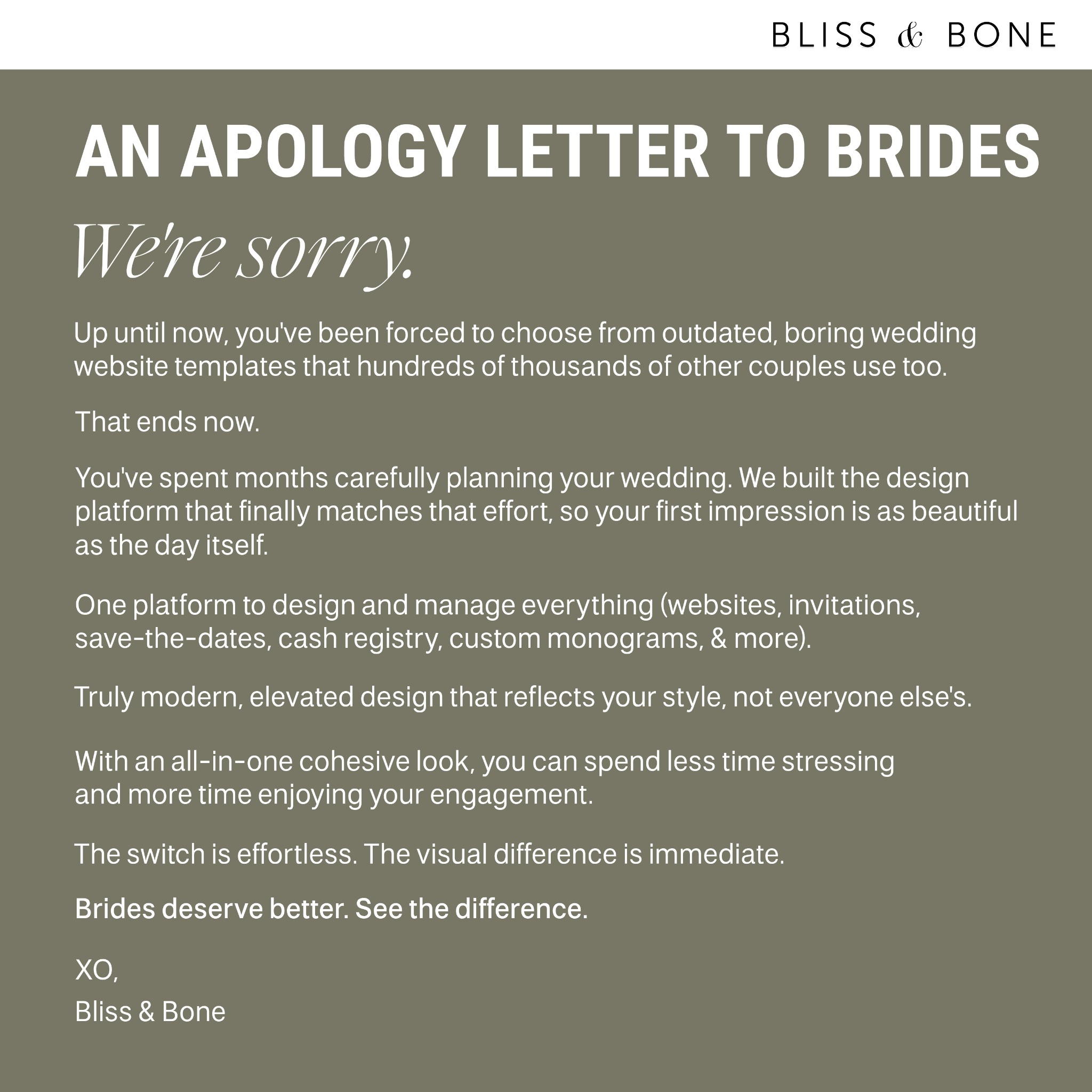 Bliss & Bone Facebook ad: The Calm Way to Plan a Wedding
