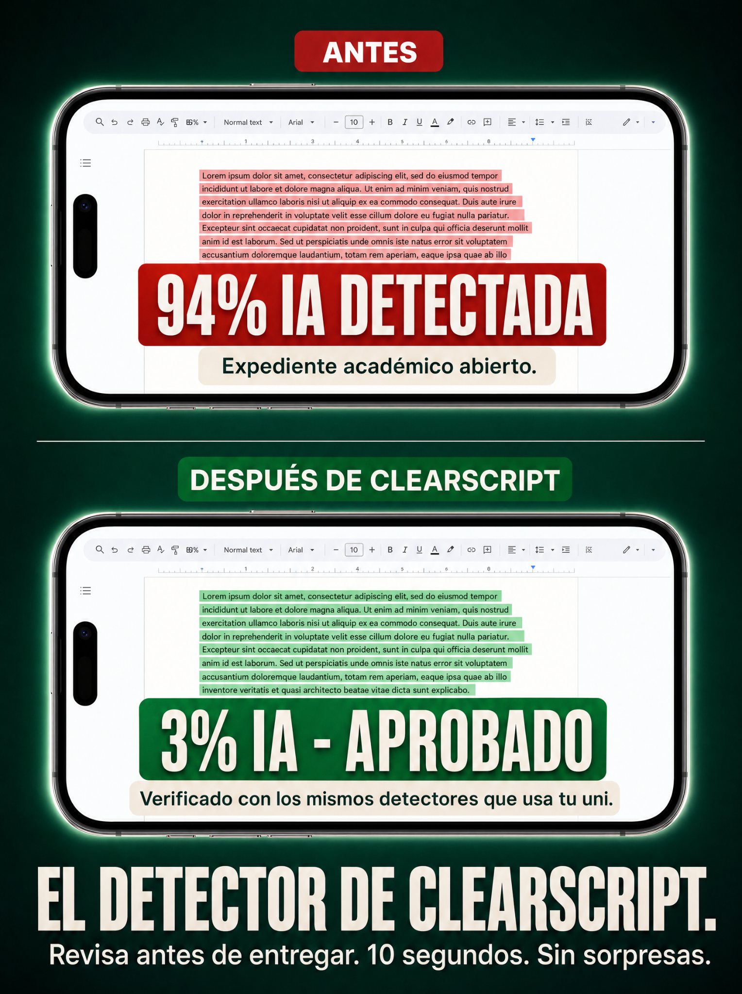 ClearSai Facebook ad: Ve la puntuación real antes de publicar