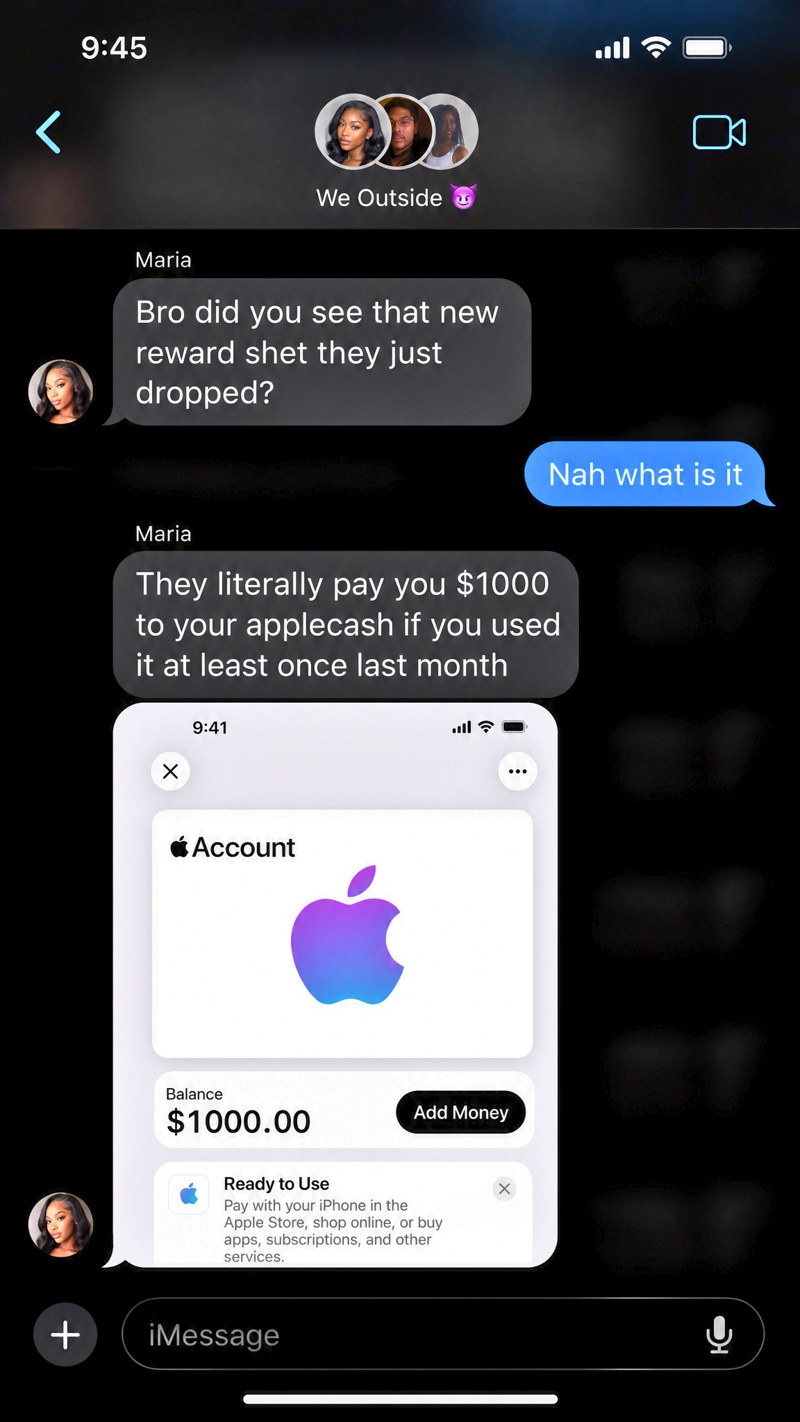 Katharina Leitner Facebook ad: $1,000 Apple Cash Credit