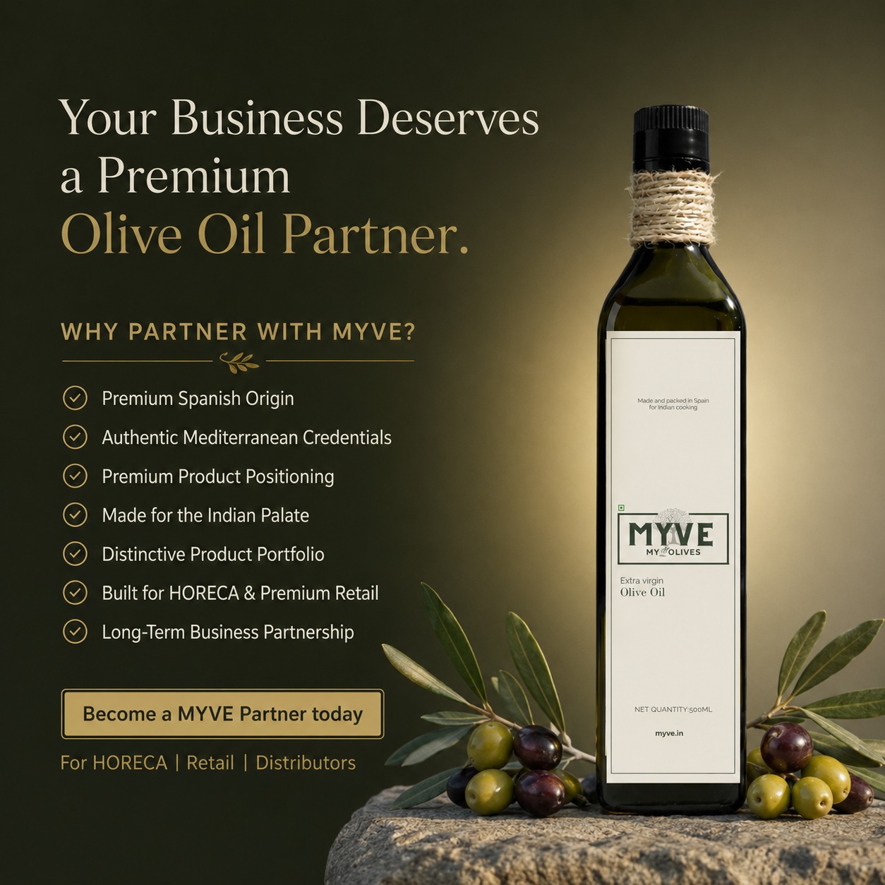 Myve.in Facebook ad: Premium Olive Oil at B2B Prices