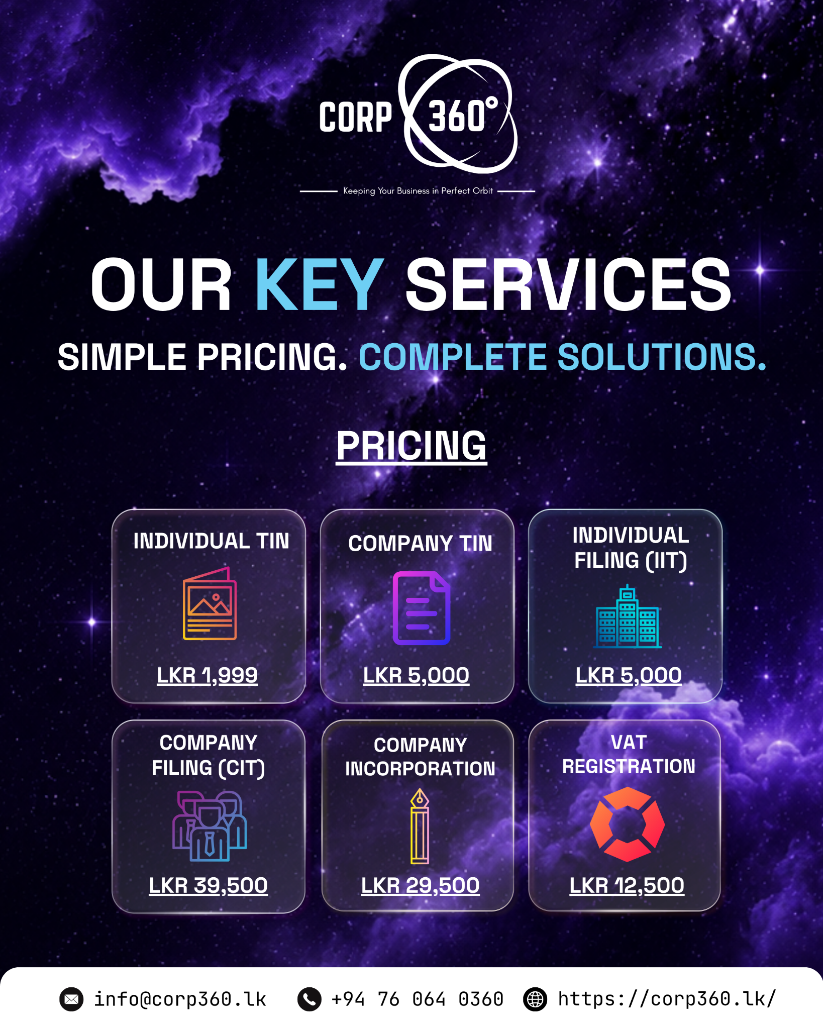 Corp360 Facebook ad: Business Services Starting from LKR 1,999