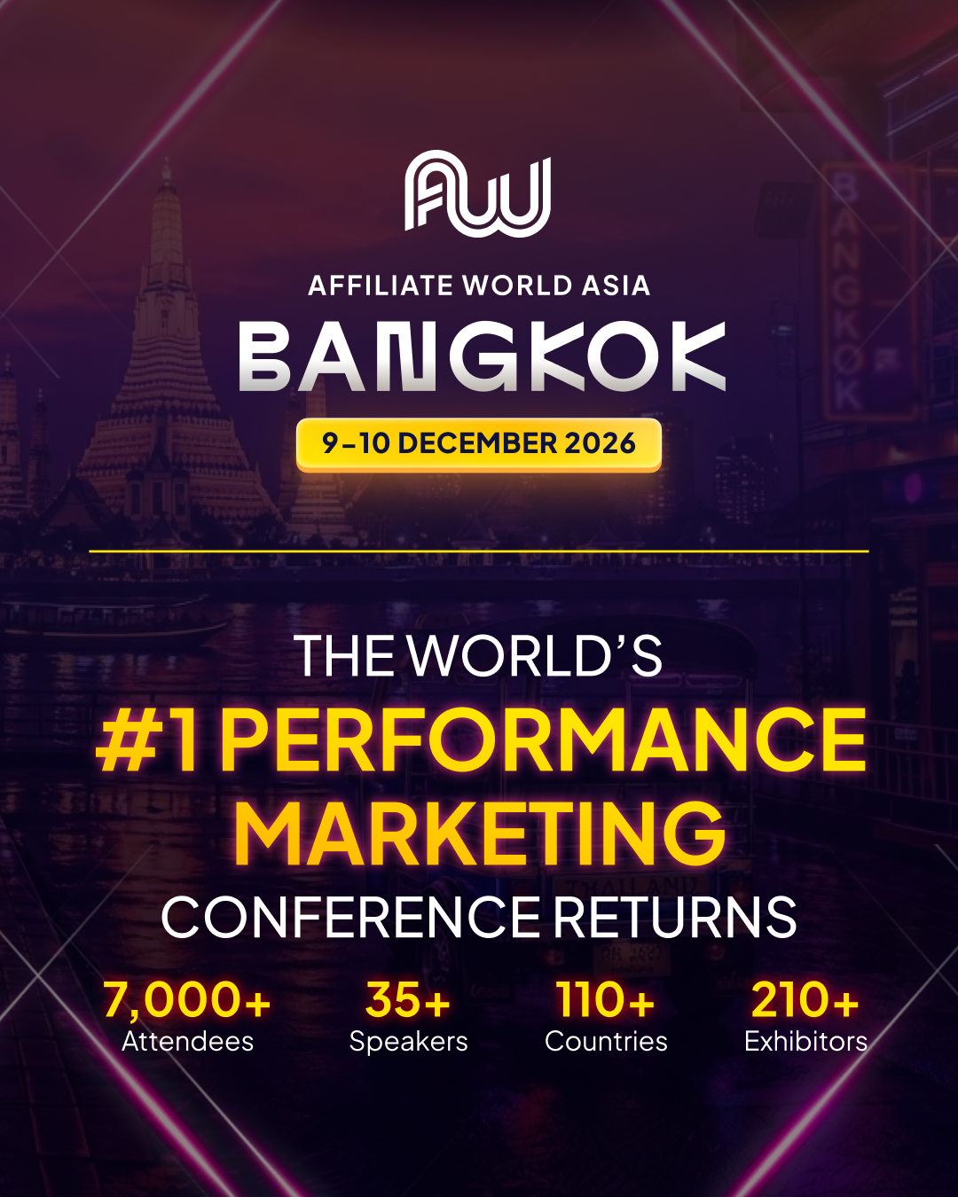 Affiliate World Conferences Facebook ad: 7,000+ Marketers. Two Days of Opportunity.