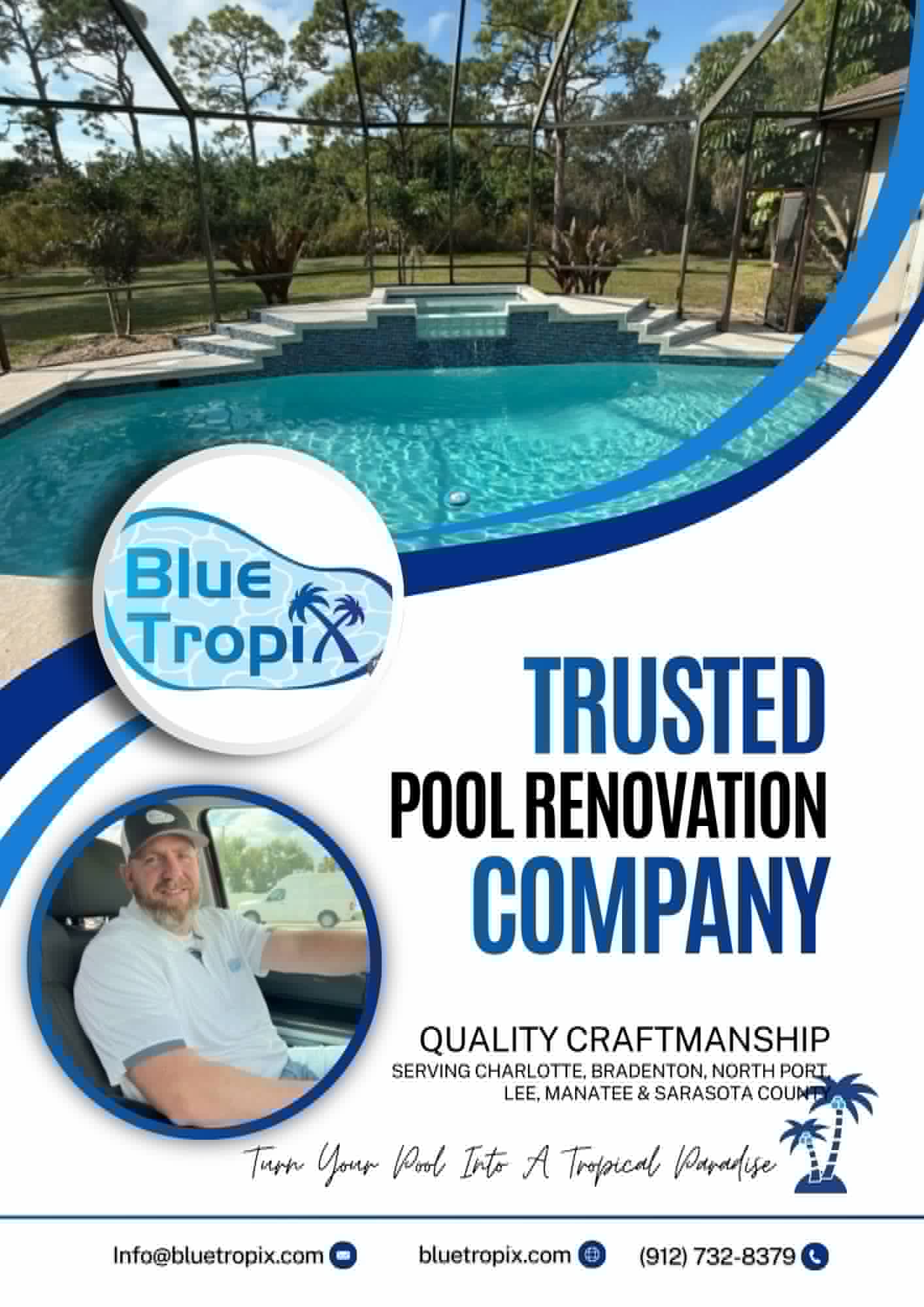 Blue Tropix Facebook ad: Pool resurfacing and renovation company in Florida