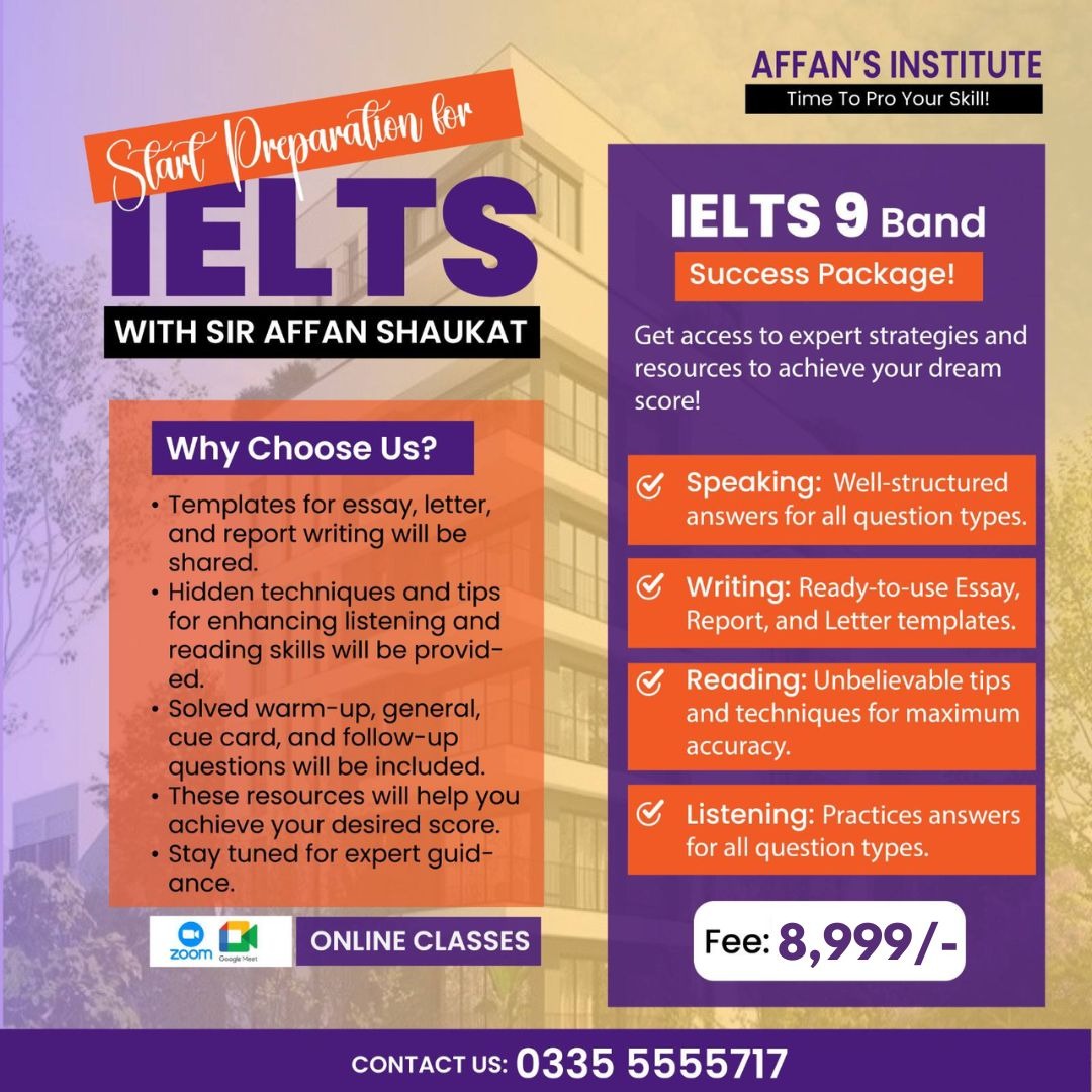 Affan Institute Facebook ad: IELTS 9 Band Success Starts Here, Join Sir Affan Shaukat’s…