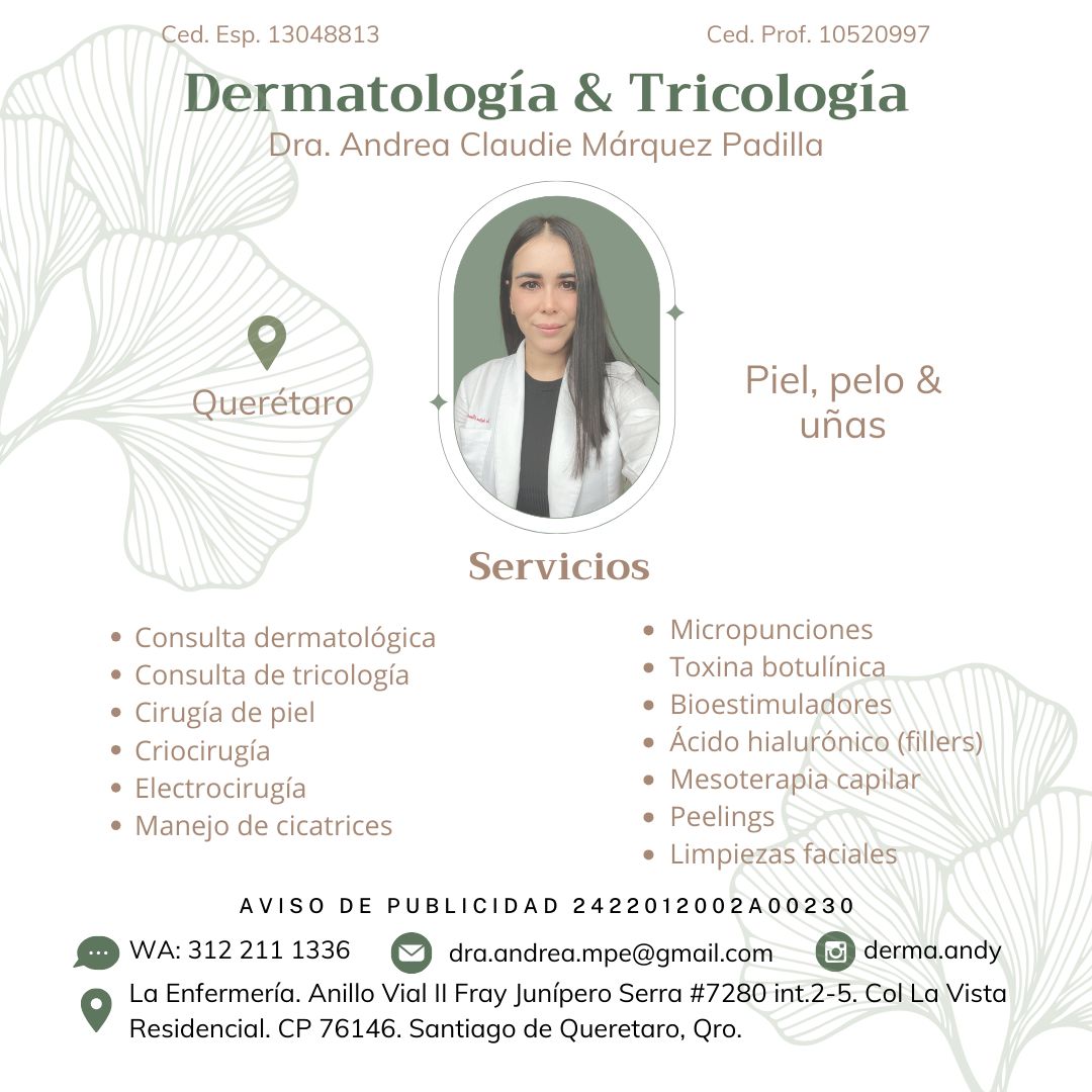 Dra. Andrea Claudie Marquez Estremo Facebook ad: Consulta especializada en Dermatología y Tricología en…