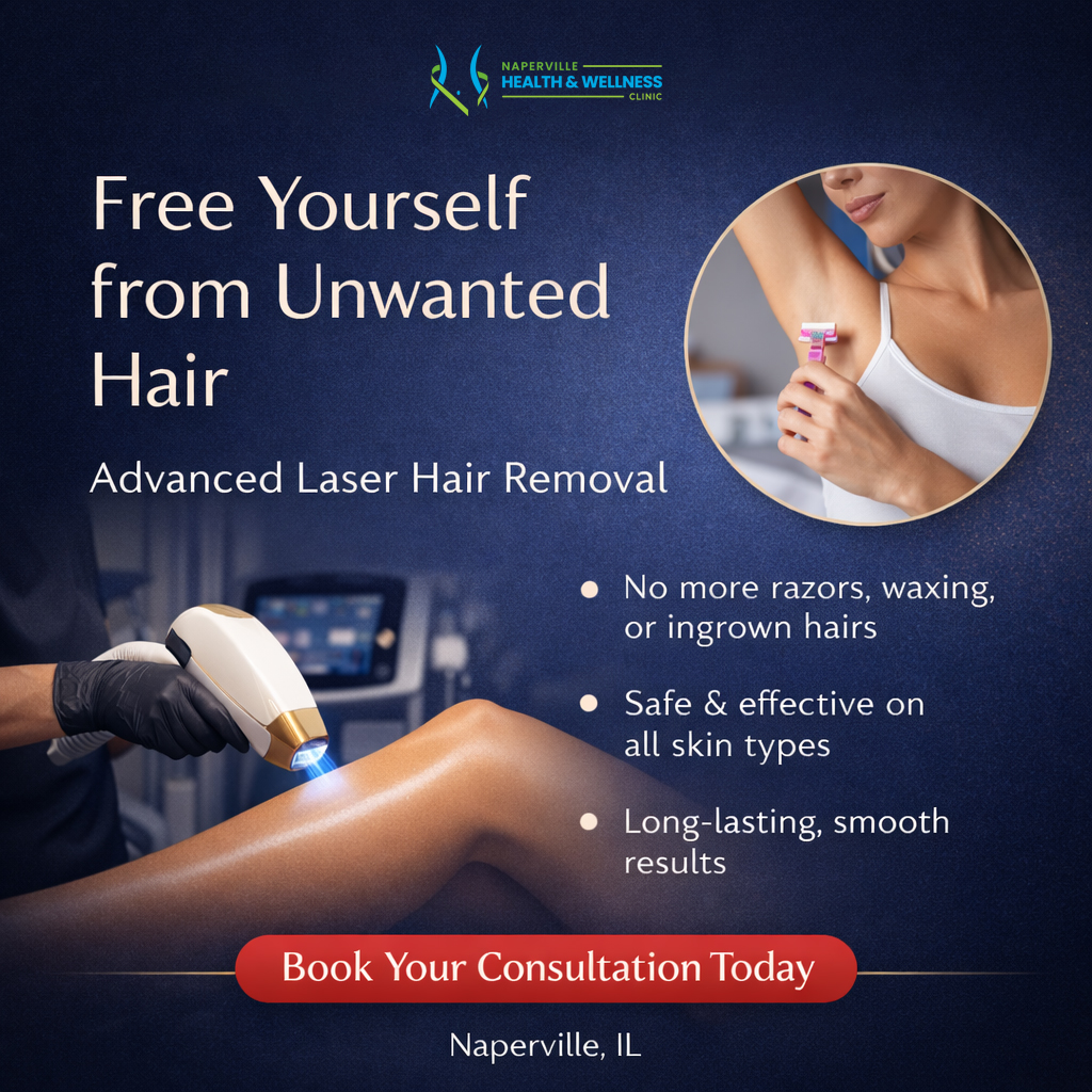 Naperville Health and Wellness Clinic Facebook ad: Say Goodbye to Unwanted Hair