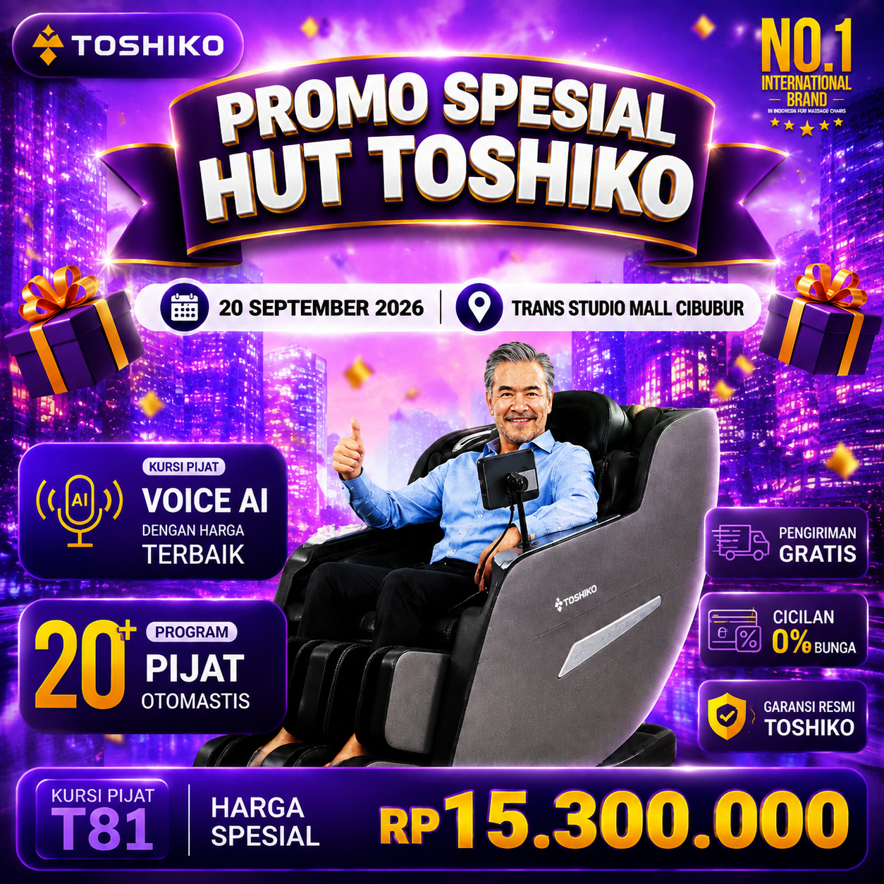 Kursi Pijat Mewah Toshiko Di Trans Studo Mall Cibubur Facebook ad: Kursi Pijat Diskon 48% Hanya Rp15.300.000 PROMO SPESIAL…