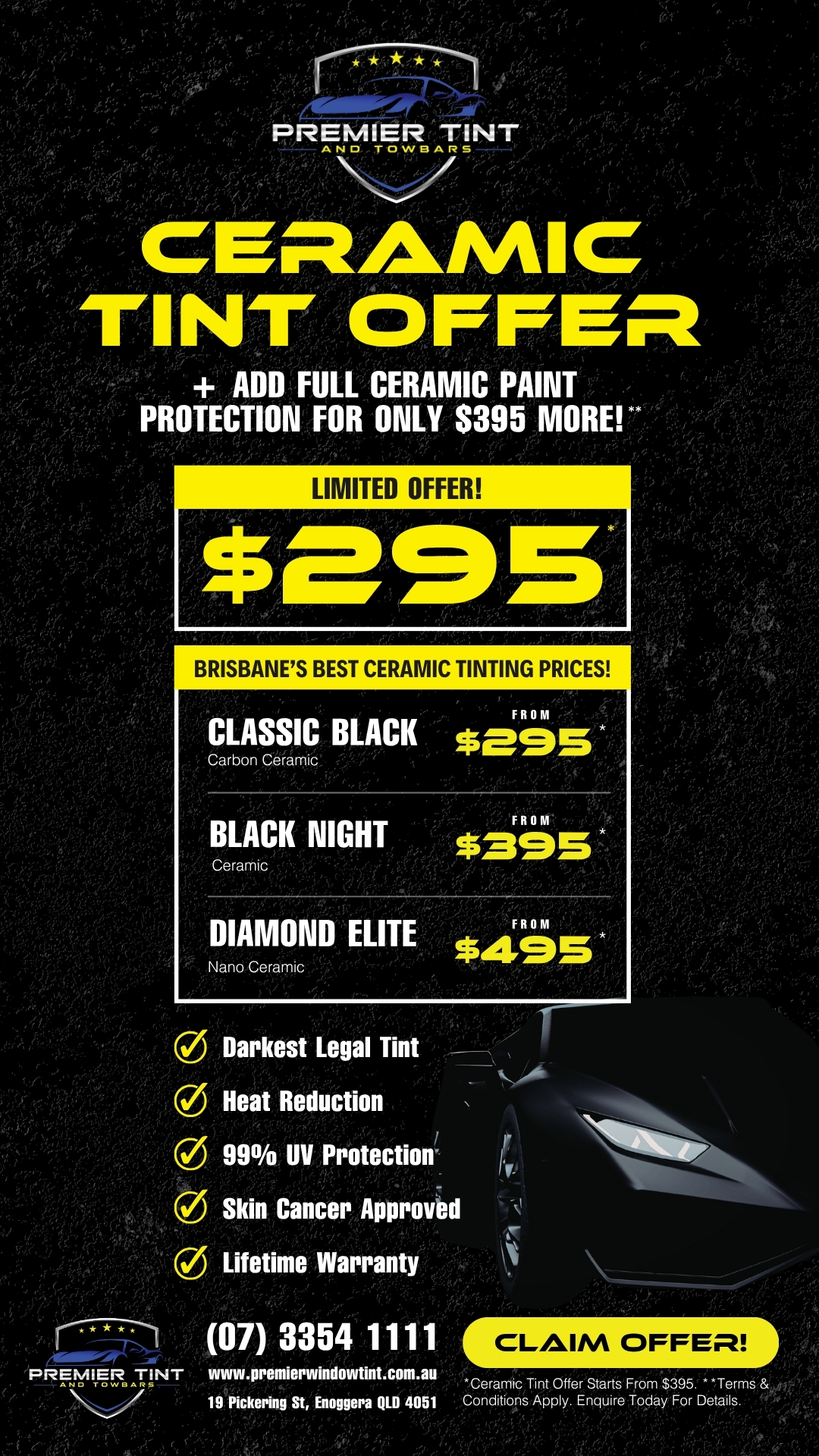 Premier Tint & Tow Bars Enoggera Facebook ad from Mar 24, 2026