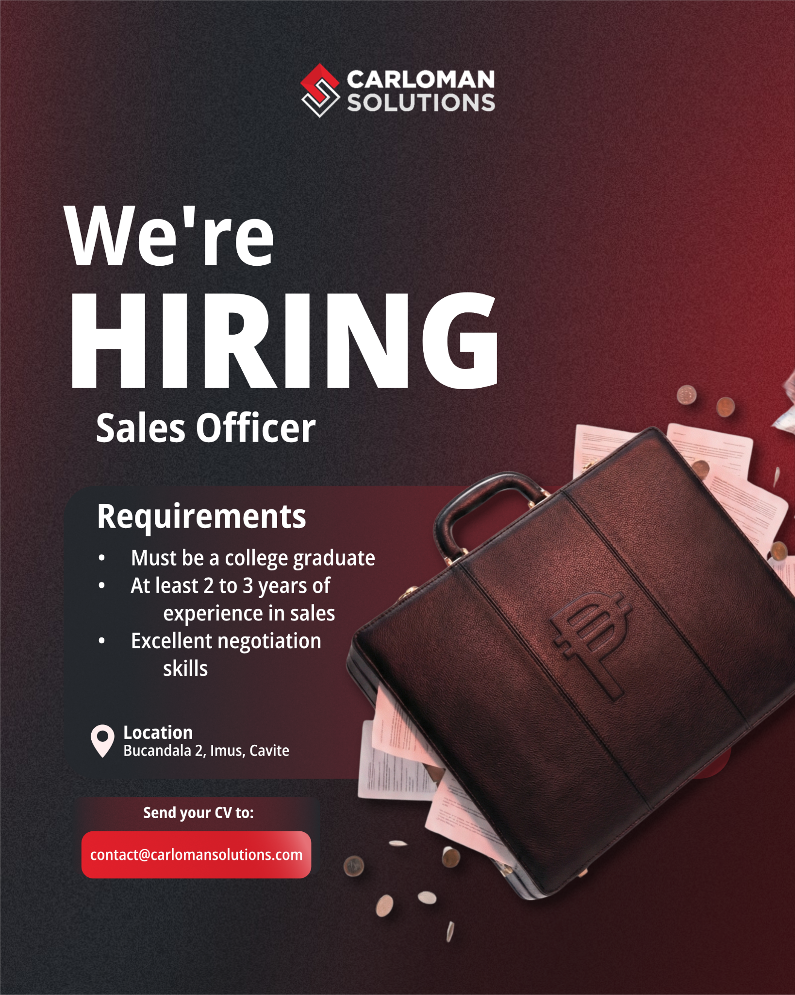 Carloman Solutions Incorporated Facebook ad: Interested? Send your resume our way and let's talk.