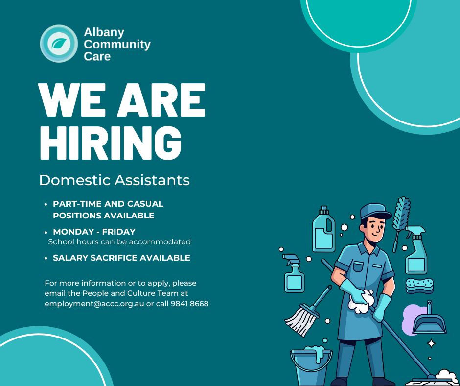 Albany Community Care Centre Facebook ad: Albany Community Care is looking for part-time and…
