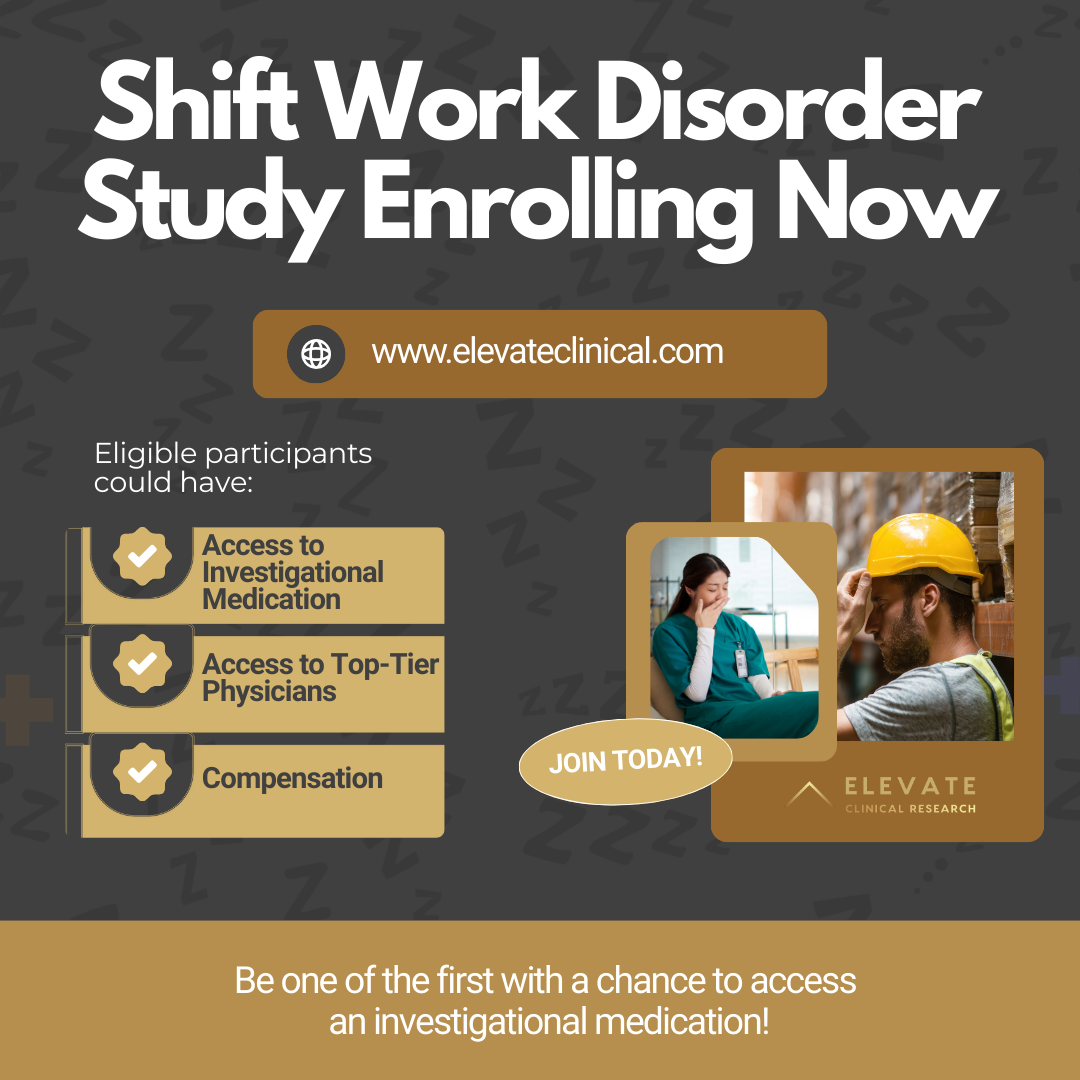 Elevate Clinical Research Facebook ad: Drained from night shift?