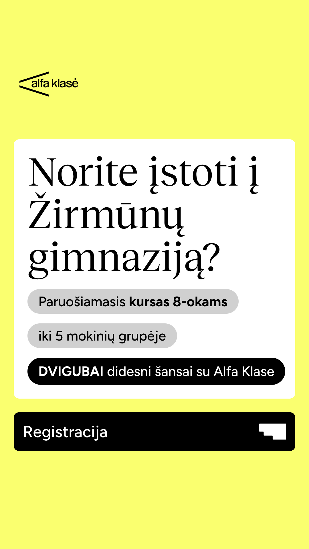 Alfa Klasė Facebook ad: Pasiruoškite stojamiesiems į gimnazijas
