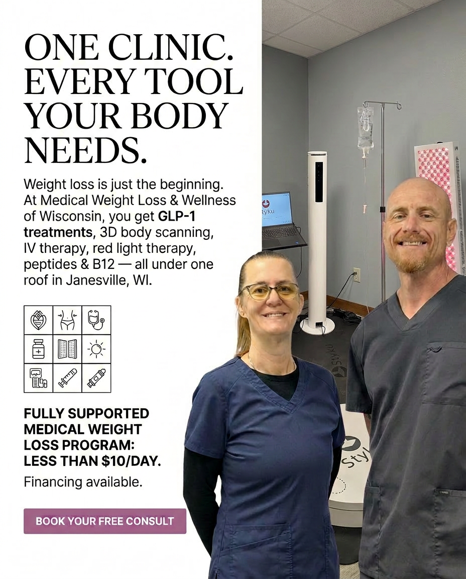 Medical Weight Loss and Wellness of Wisconsin Facebook ad: One Clinic. Every Tool Your Body Needs.