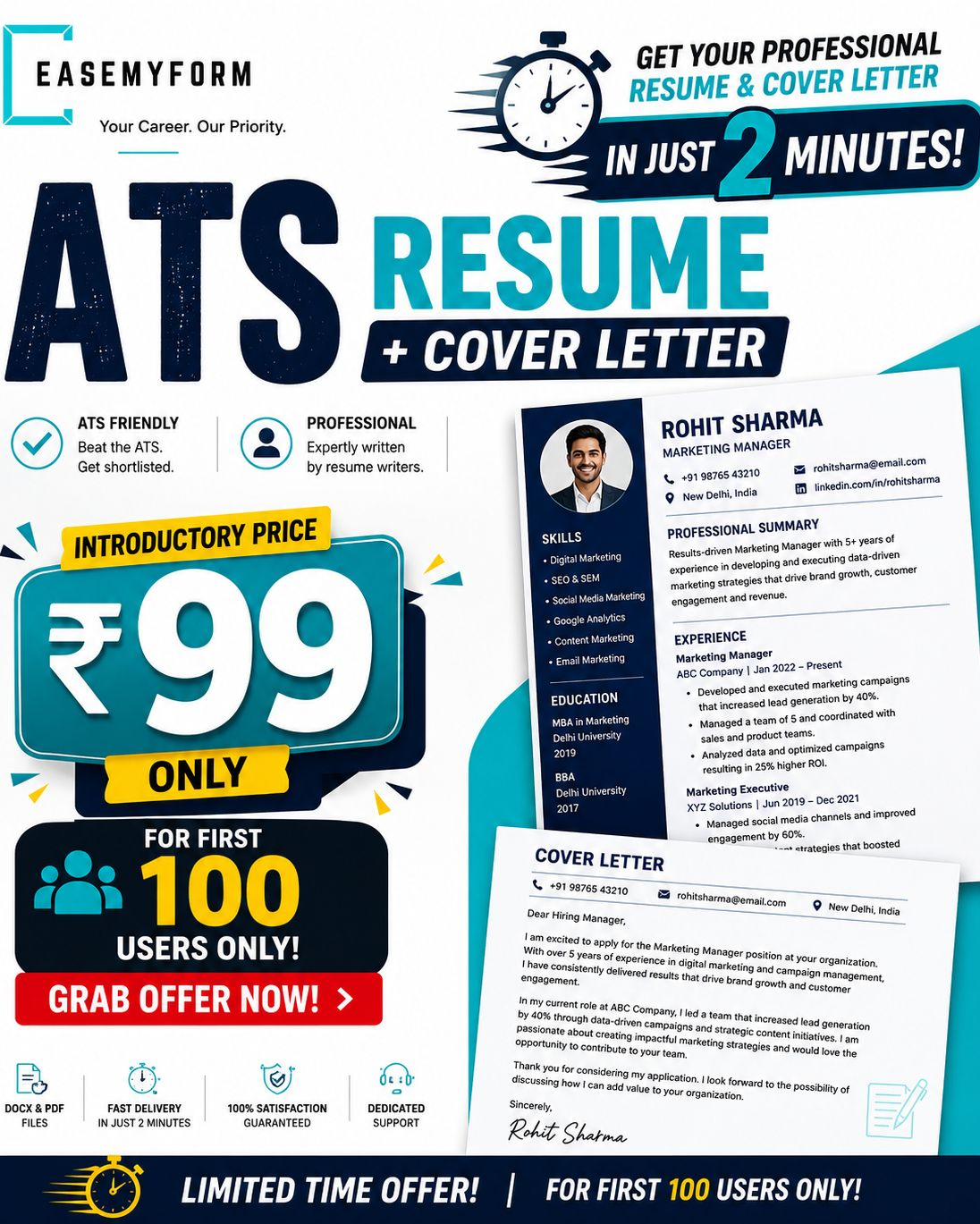 Easemyform Facebook ad: Resume in just 2 minutes