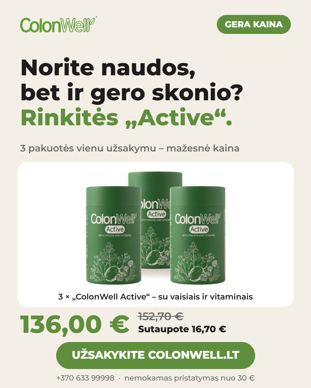 ColonWell Facebook ad: ColonWell akcijos