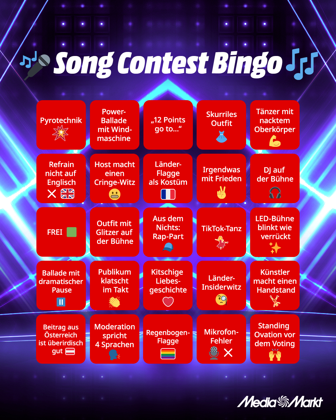MediaMarkt Österreich Facebook ad: BINGO! Speicher dir unser Song Contest Bingo ab…