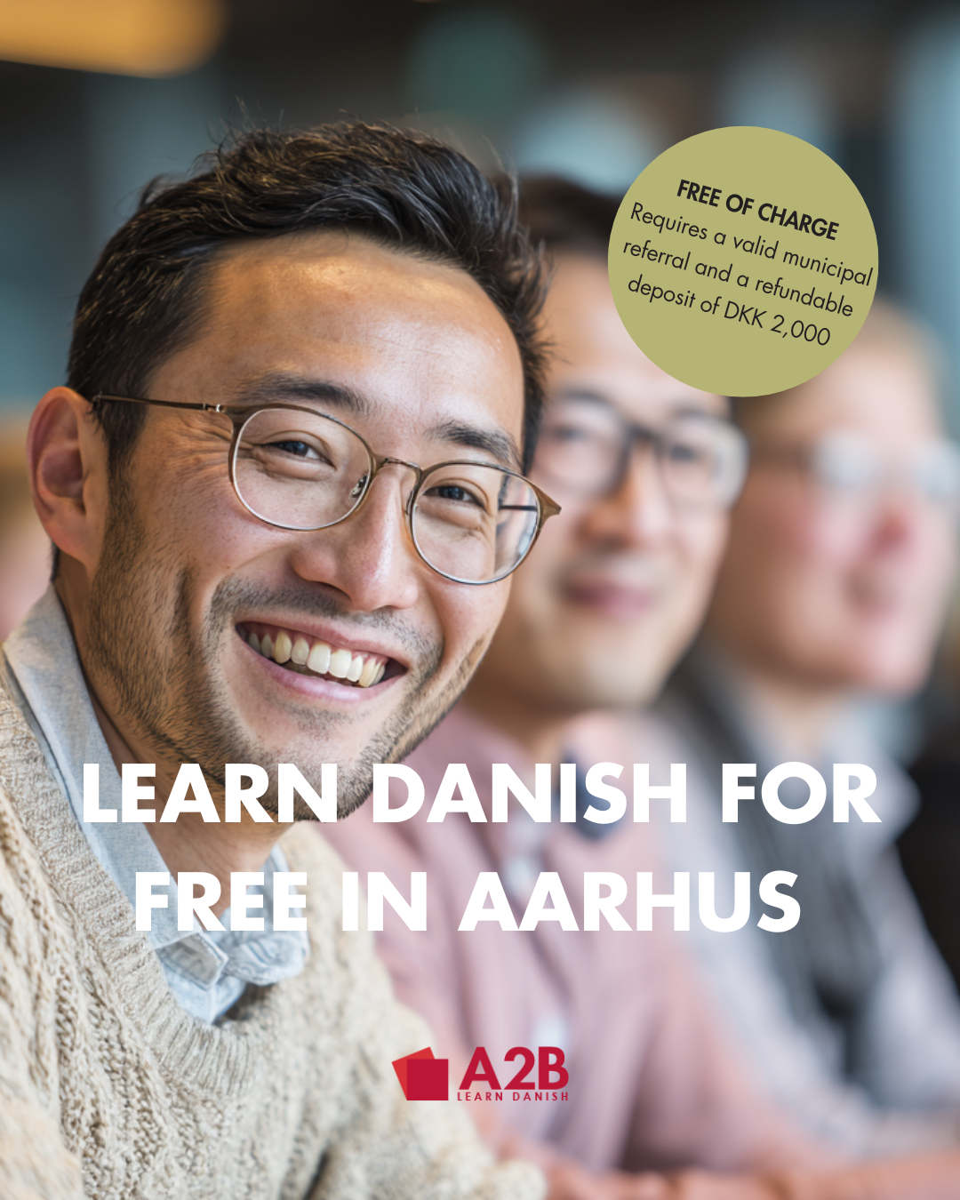 A2B Facebook ad: Free Danish Language Courses for Internationals!