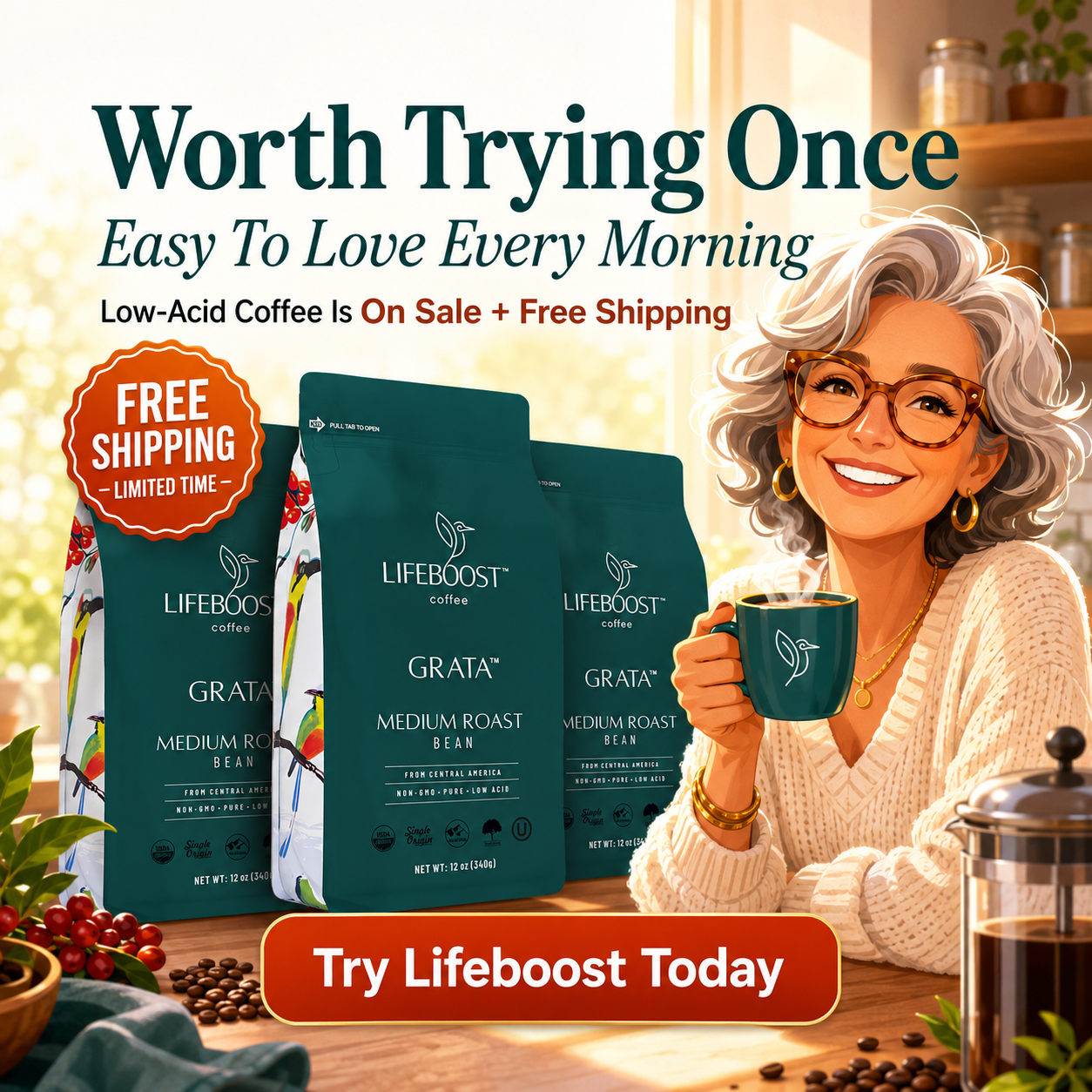 Lifeboost Coffee Facebook ad