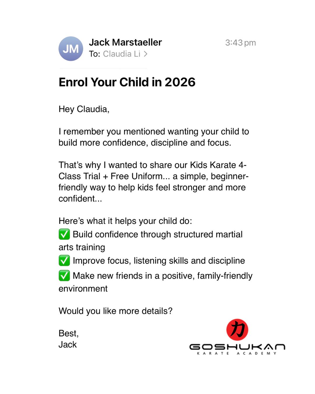 Goshukan Karate Academy Facebook ad