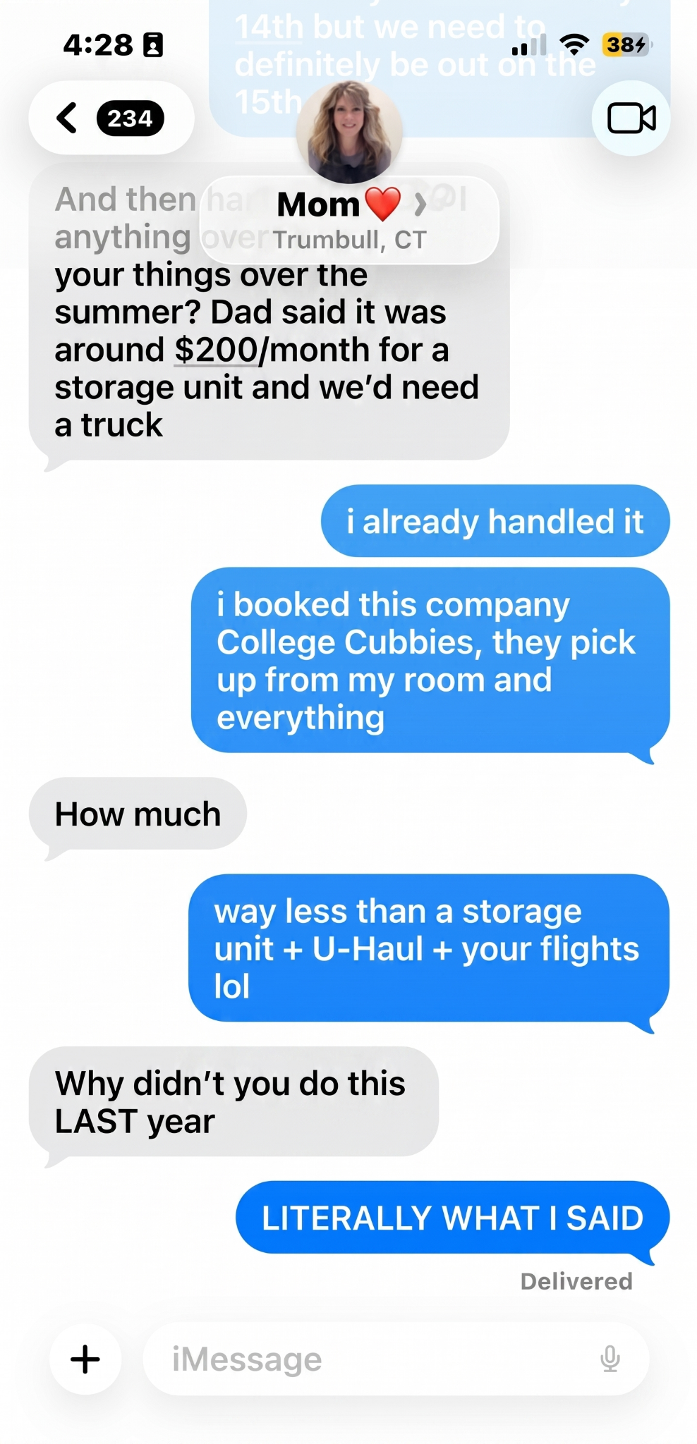 College Cubbies Facebook ad: San Diego Valet Summer Storage
