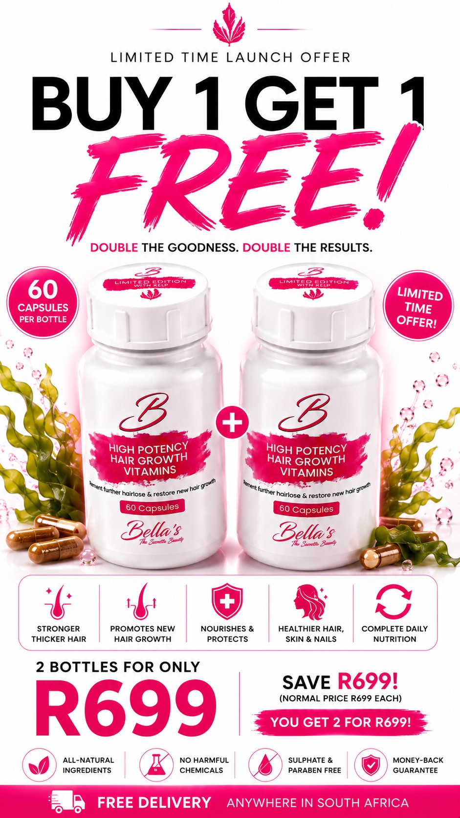 Bella's Beauty & Holly's Hair Growth Products South Africa Facebook ad: Your favourite Bellas Hair Growth Vitamins just got…