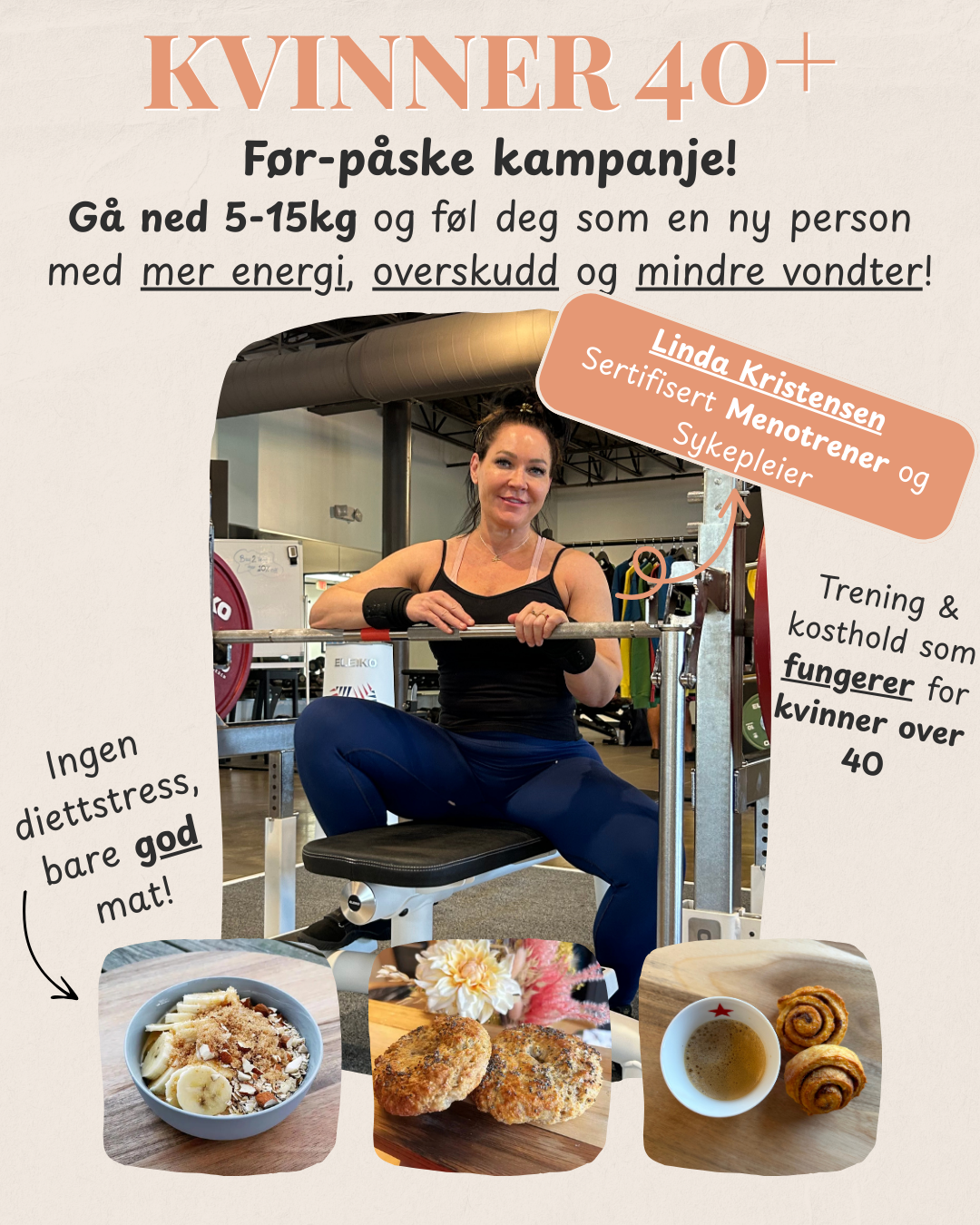 Lindakristensen.no Facebook ad: Ned 5-15kg tilpasset kvinnekroppen etter 40!