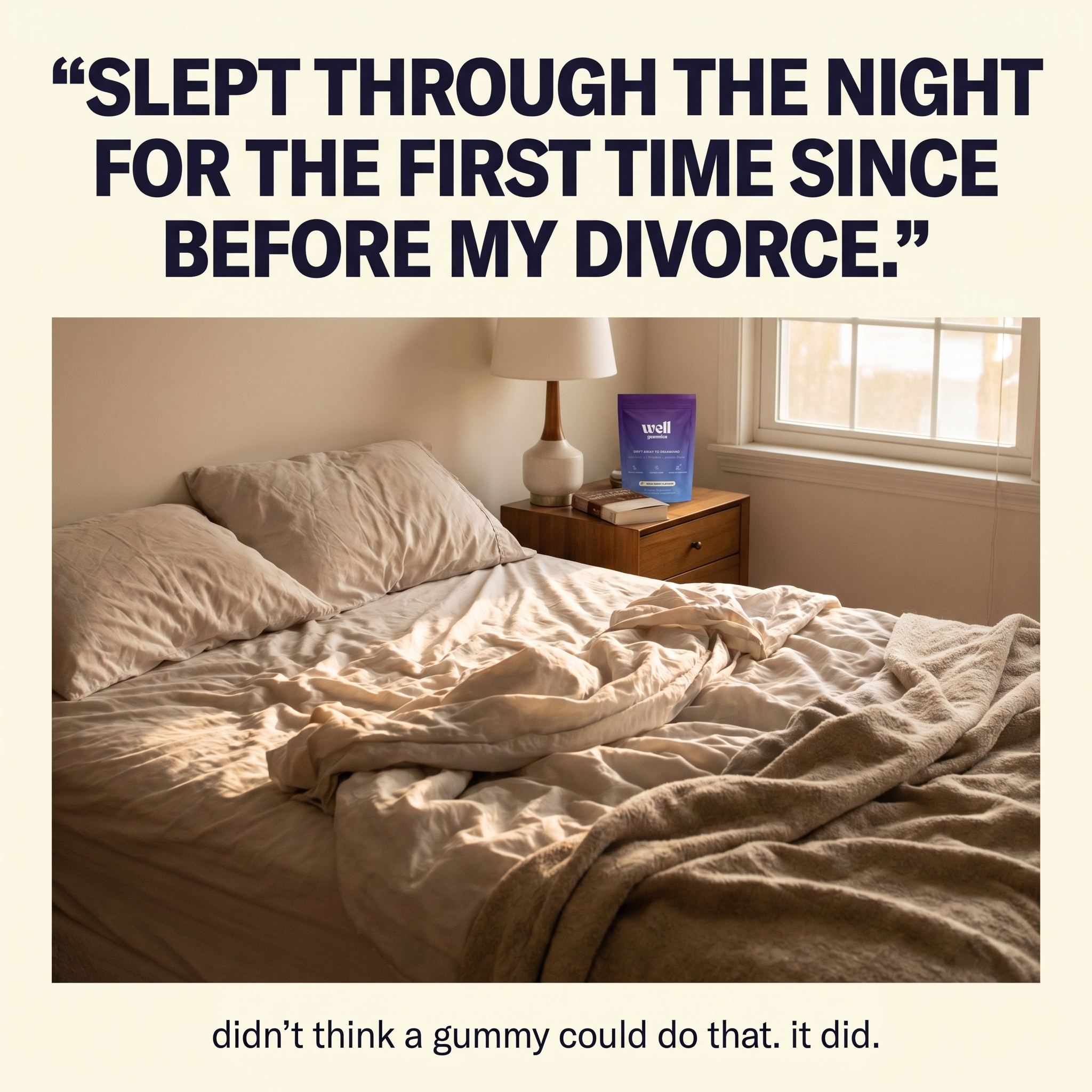 Well Rested Club Facebook ad: Took them at 10pm. Asleep by 10:20
