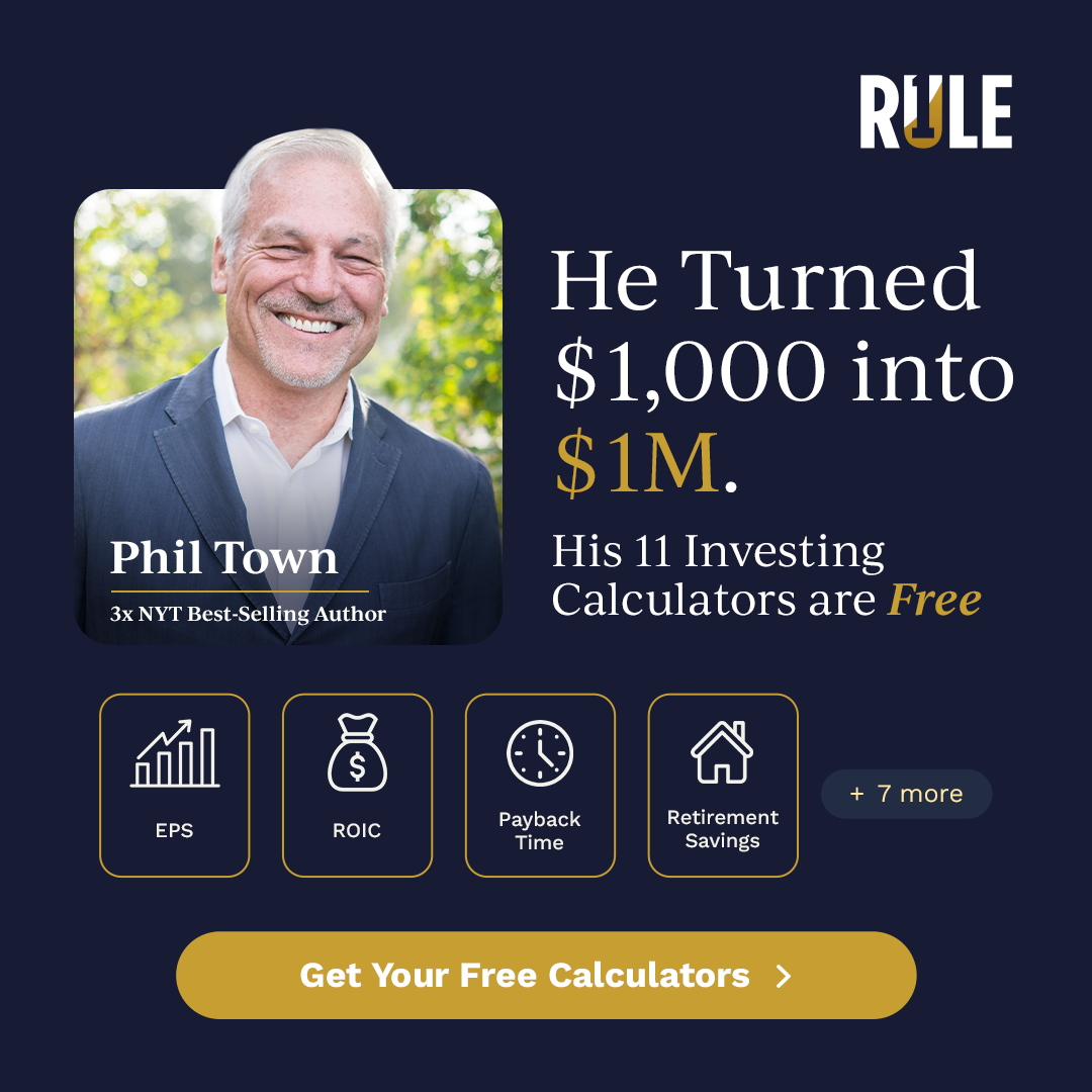 Phil Town's Rule #1 Investing Facebook ad: Get your free investing calculators today.