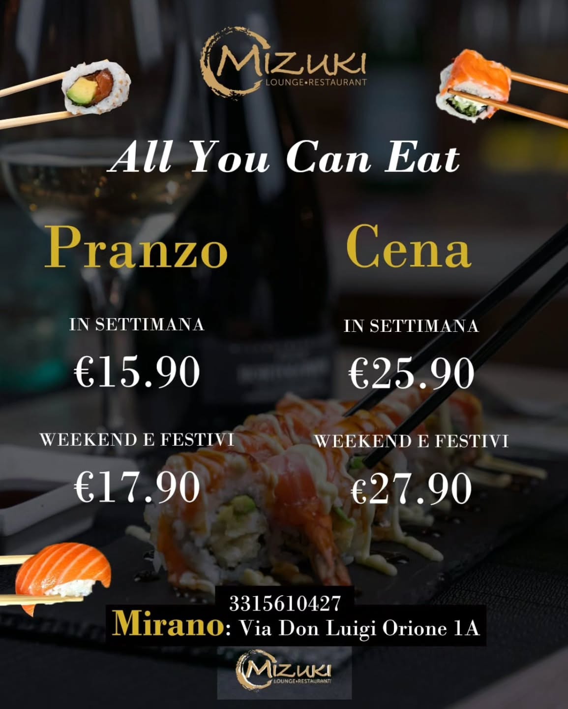 Mizuki Mirano Facebook ad: I nostri prezzi Menù All You Can Eat