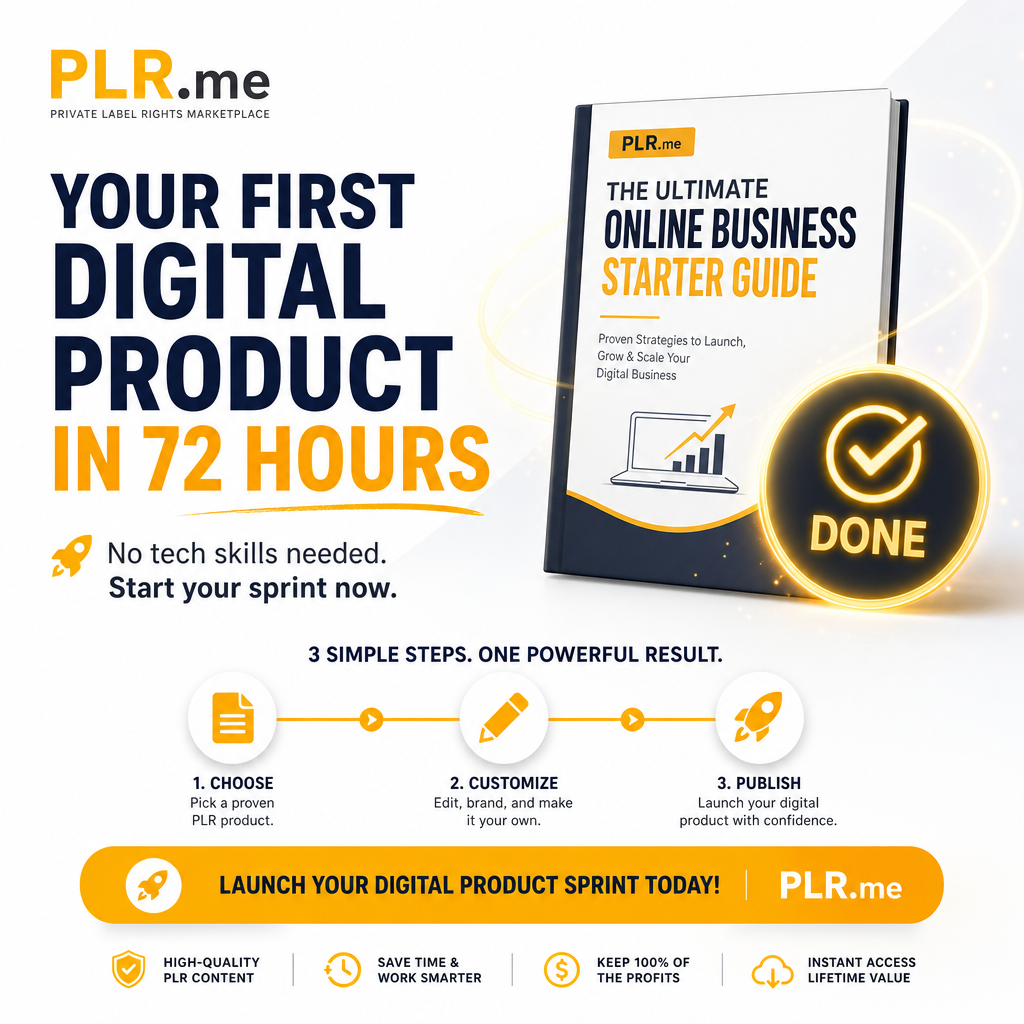 PLR.me Facebook ad: Your First Digital Product in 72 Hours