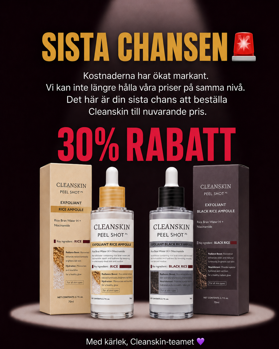 Cleanskin Store Facebook ad: Känn dig bekväm med din hud igen