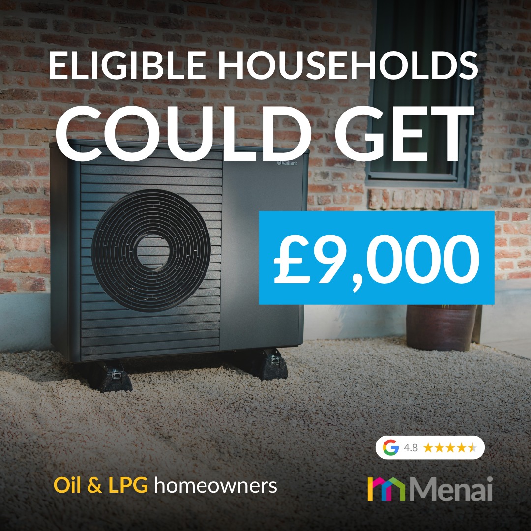 Menai Heating Facebook ad: NEW FUNDING: Up to £9,000 towards a heat…