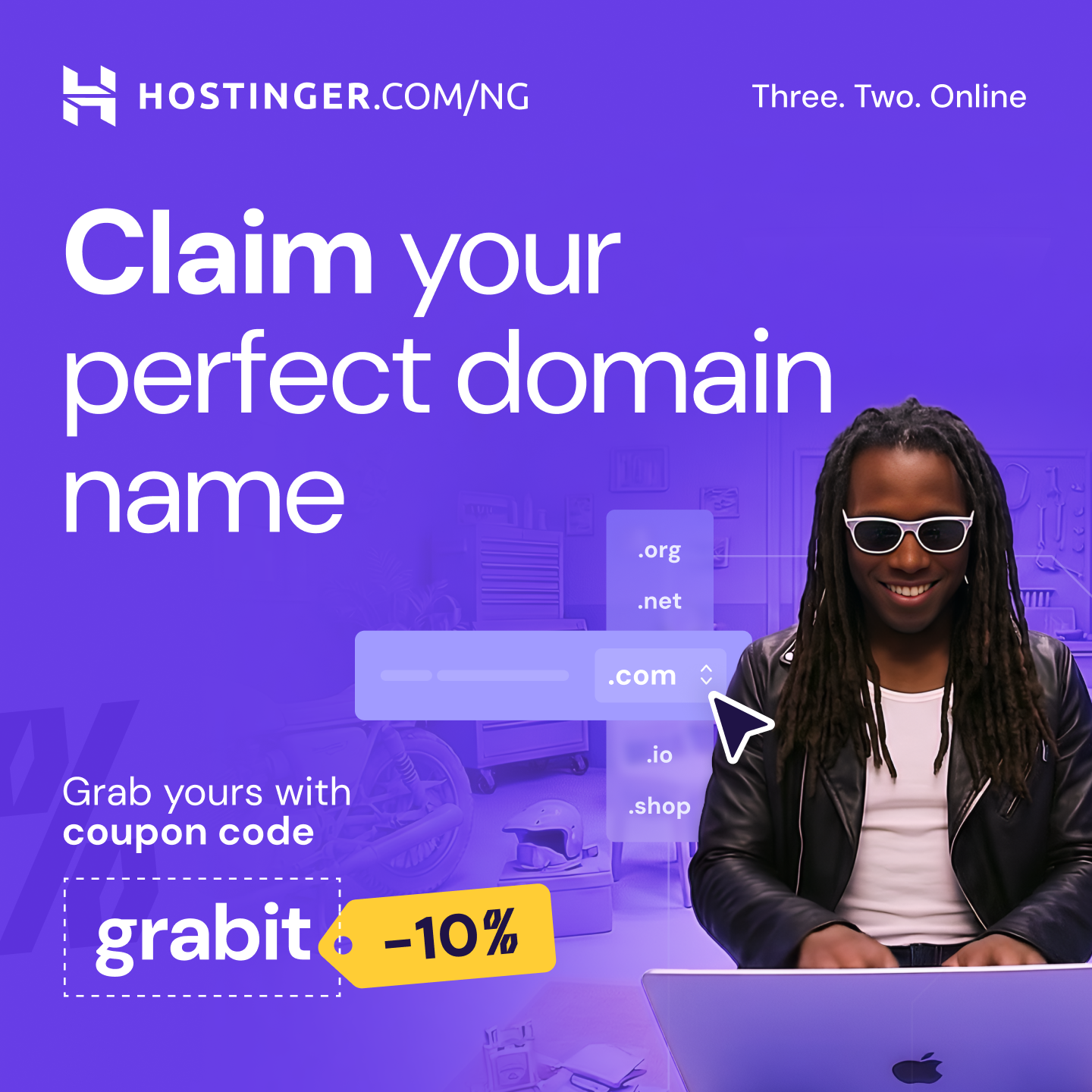 Hostinger Facebook ad: Stand out with a unique domain name