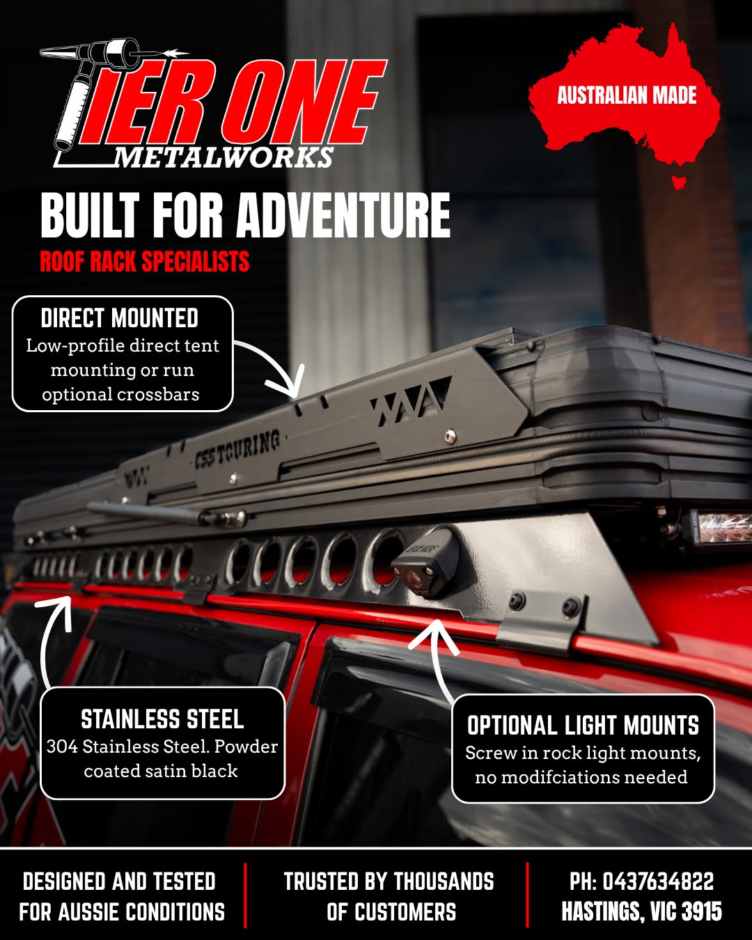 Tier One Metalworks Facebook ad: Specialists in roof racks and 4wd accessories.